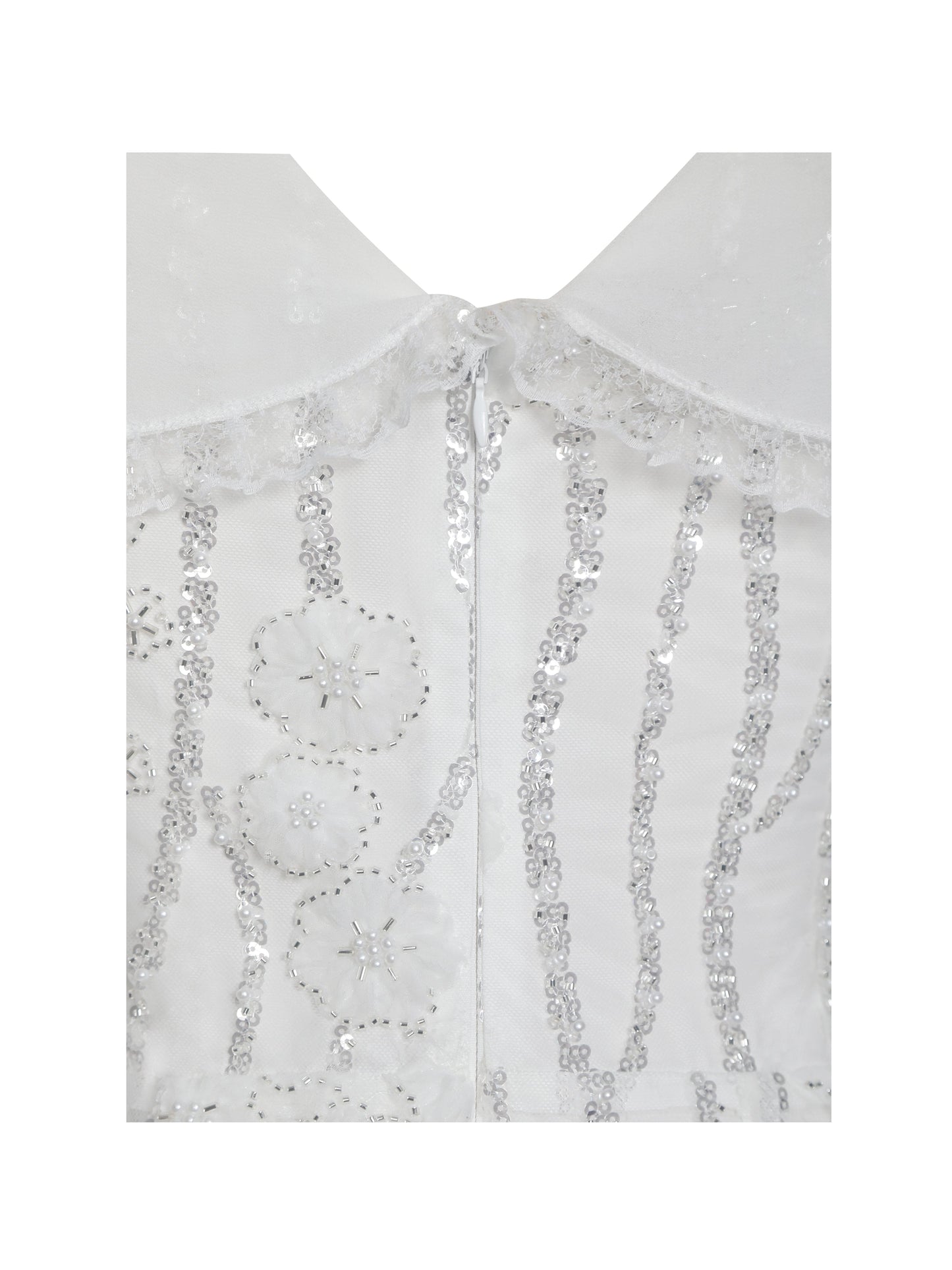 Paola White Peter Pan Collar Beaded Sequin Mermaid Midi Dress