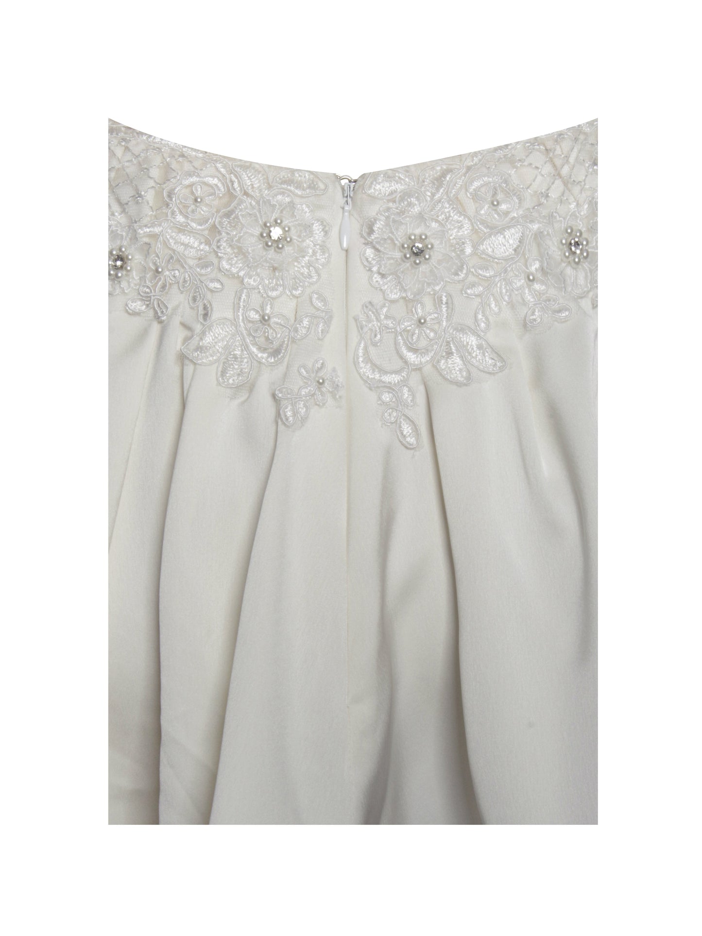 Idalia Pearl White Beaded Lace Trim Backless Halter Mini Dress