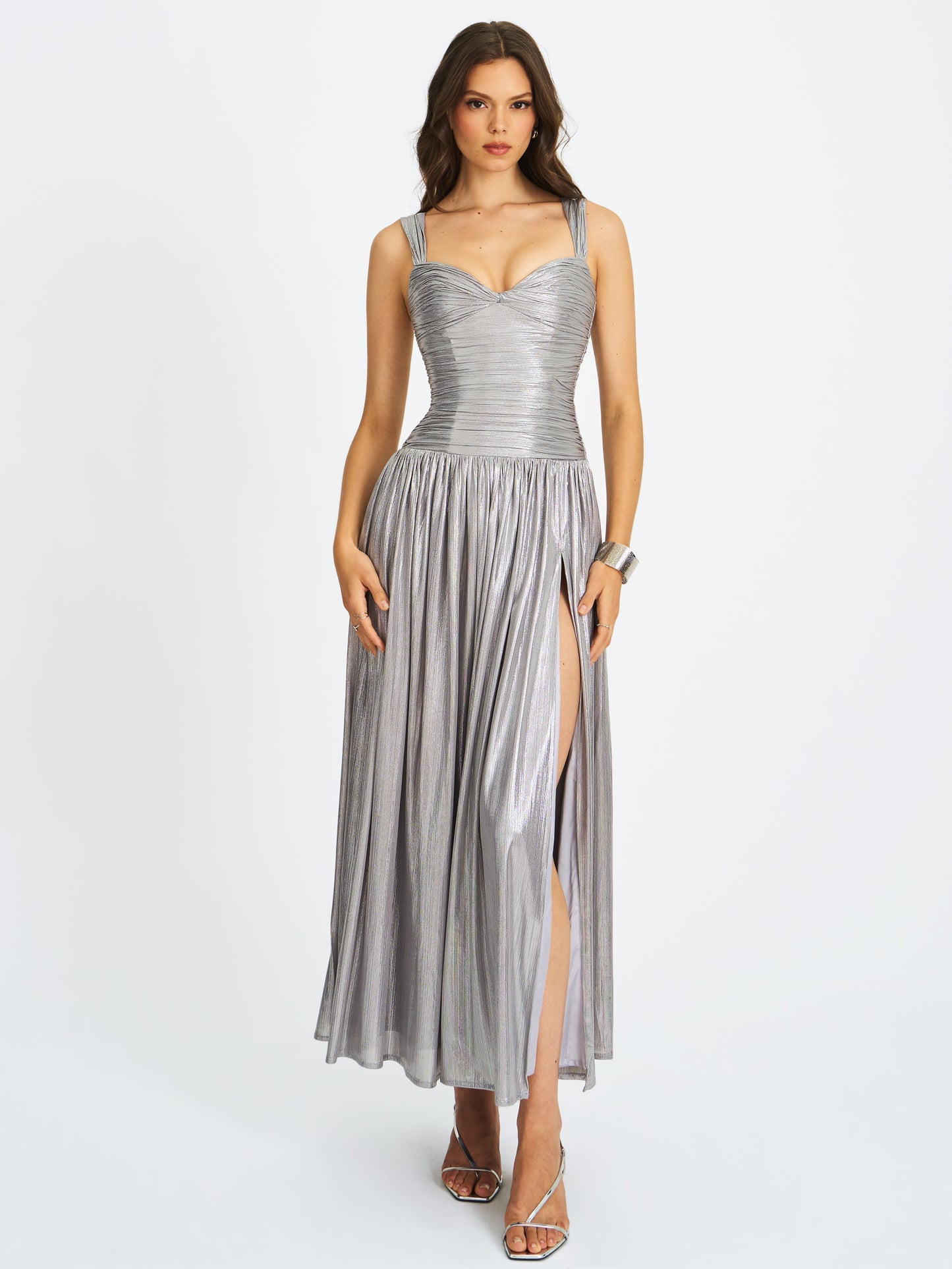 Palmer Silver Glitter Drop Waist Maxi Dress