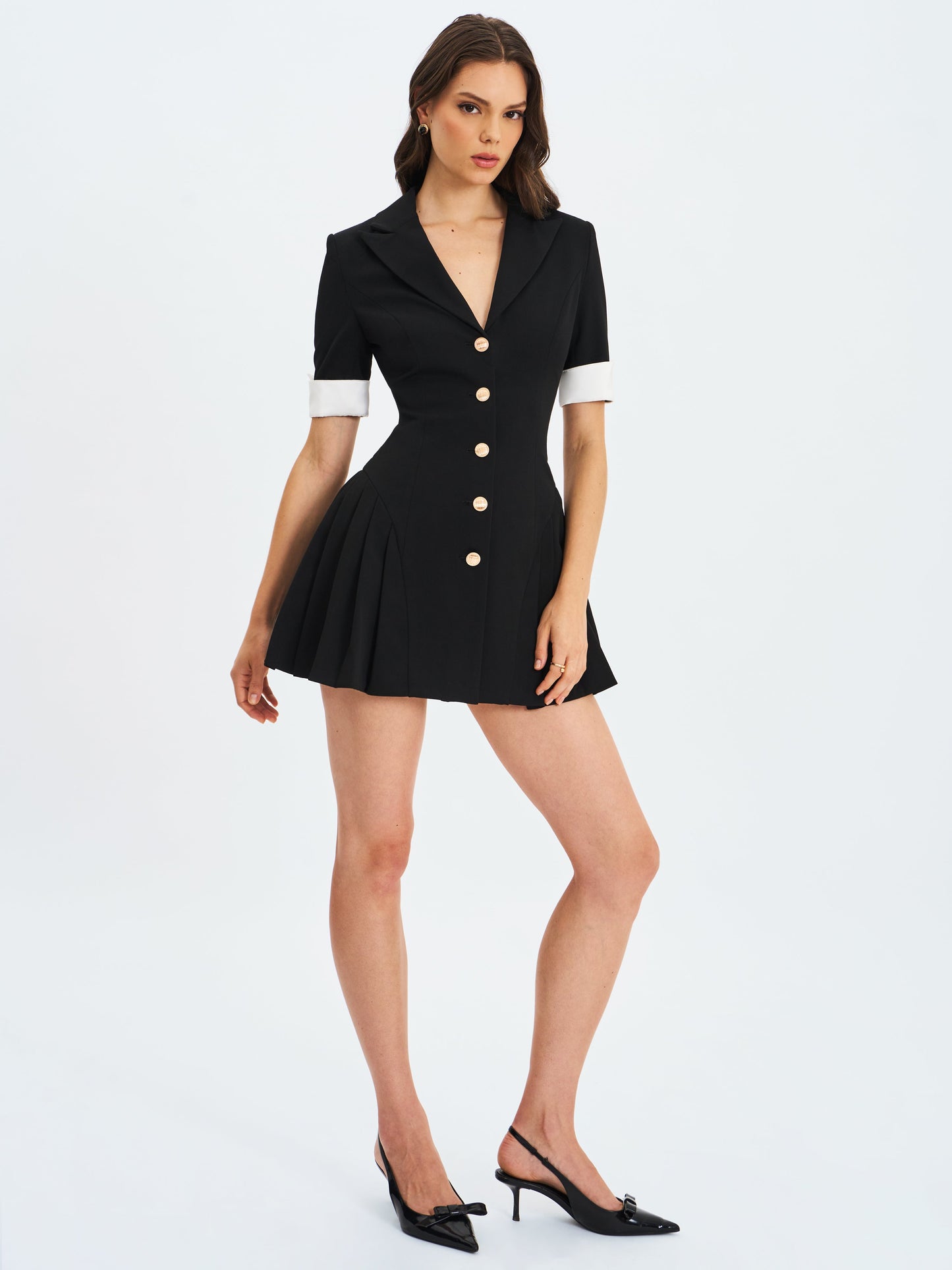 Ilitha Black Woven Crepe Pleated Mini Blazer Dress
