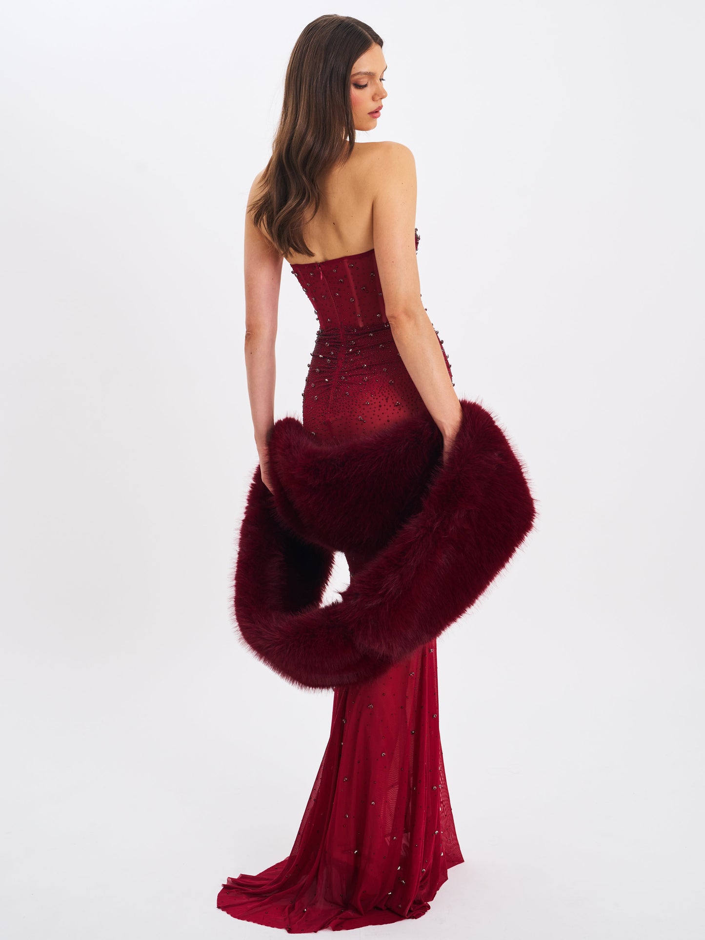 Jazmin Burgundy Multi-wear Faux Fur Scarf