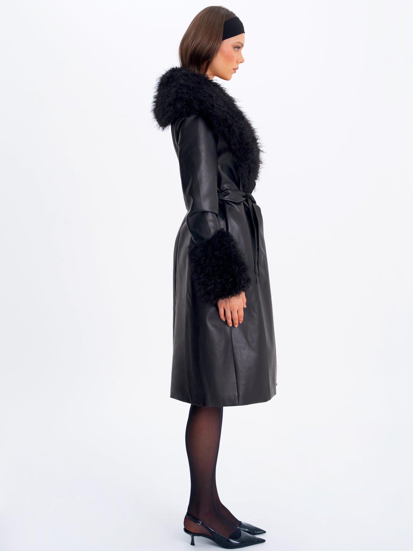 Zariah Black Faux Fur Trimmed Longline Coat