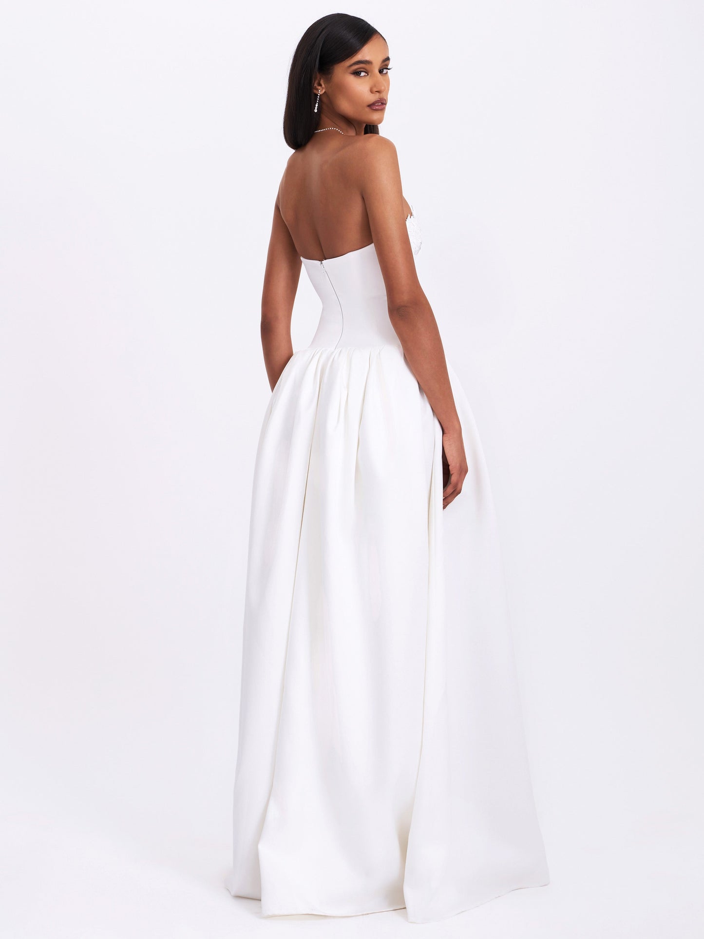 Naila Lace Trim Strapless Drop Waist Wedding Gown