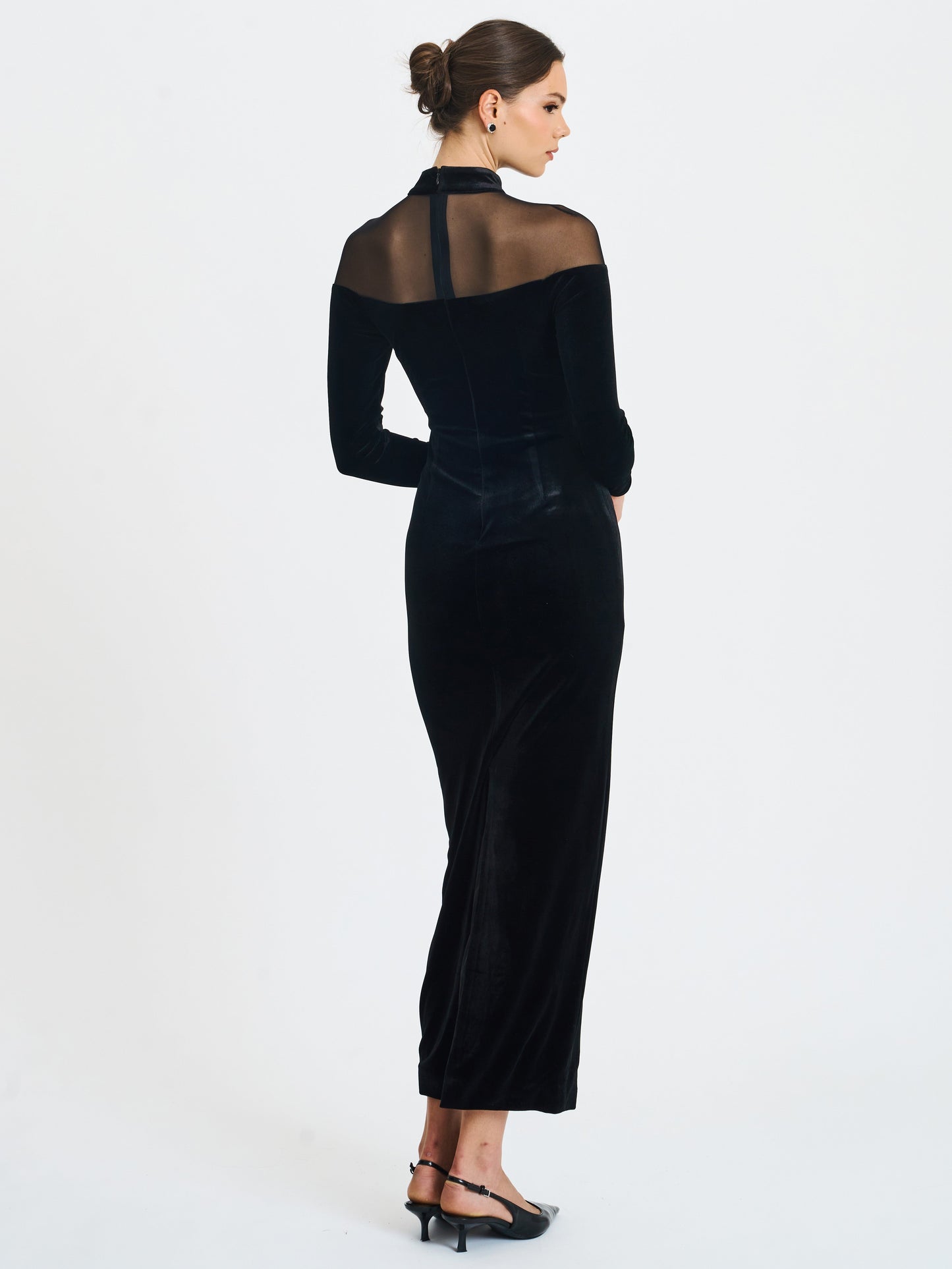 Blair Black Sheer Mock Neck Maxi Dress