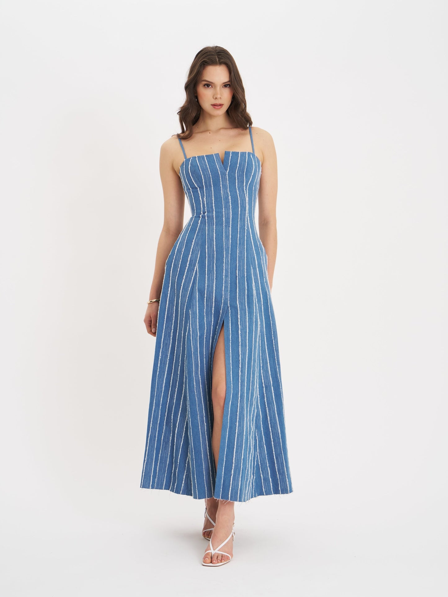Abygail Stripe Cotton Denim Maxi Dress