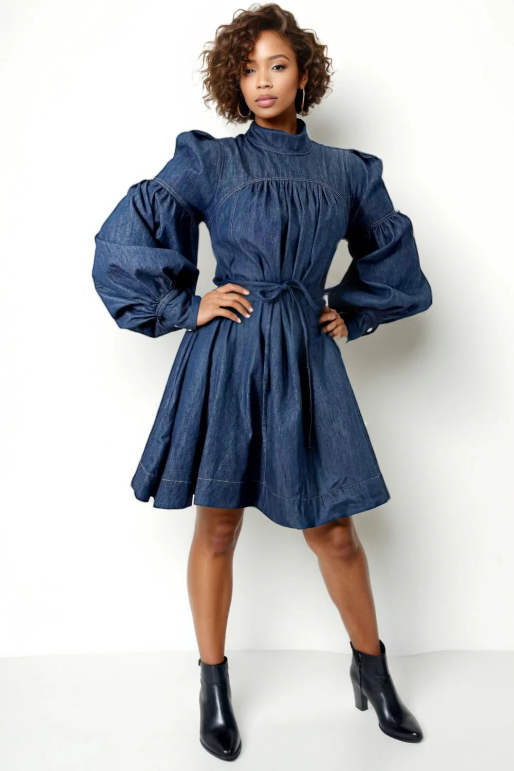 W5919 PUFF SLEEVE SKATER DRESS