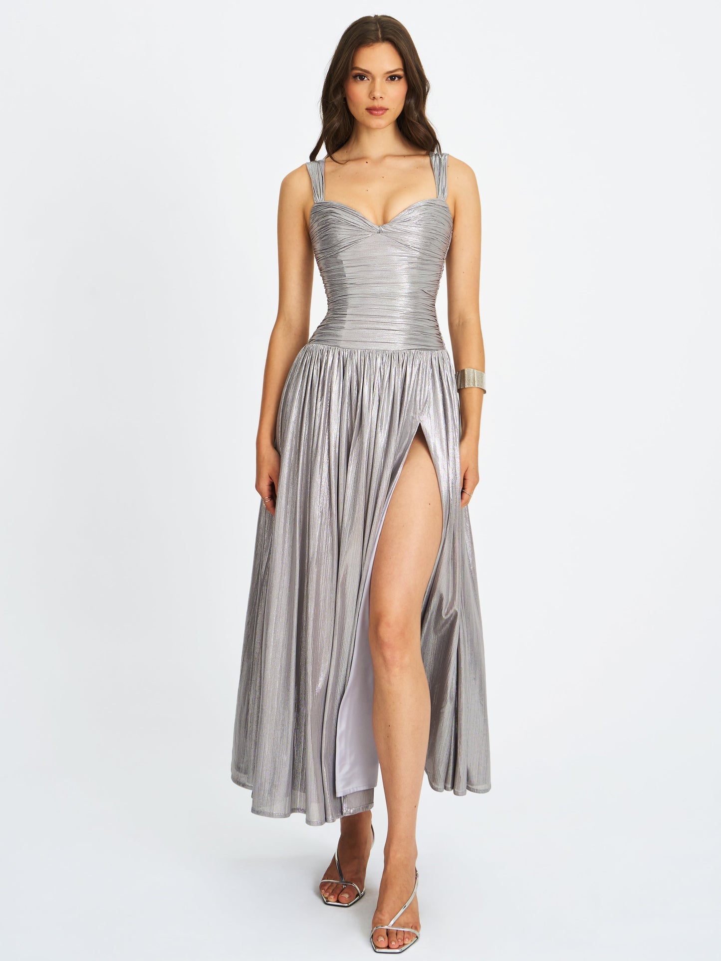 Palmer Silver Glitter Drop Waist Maxi Dress