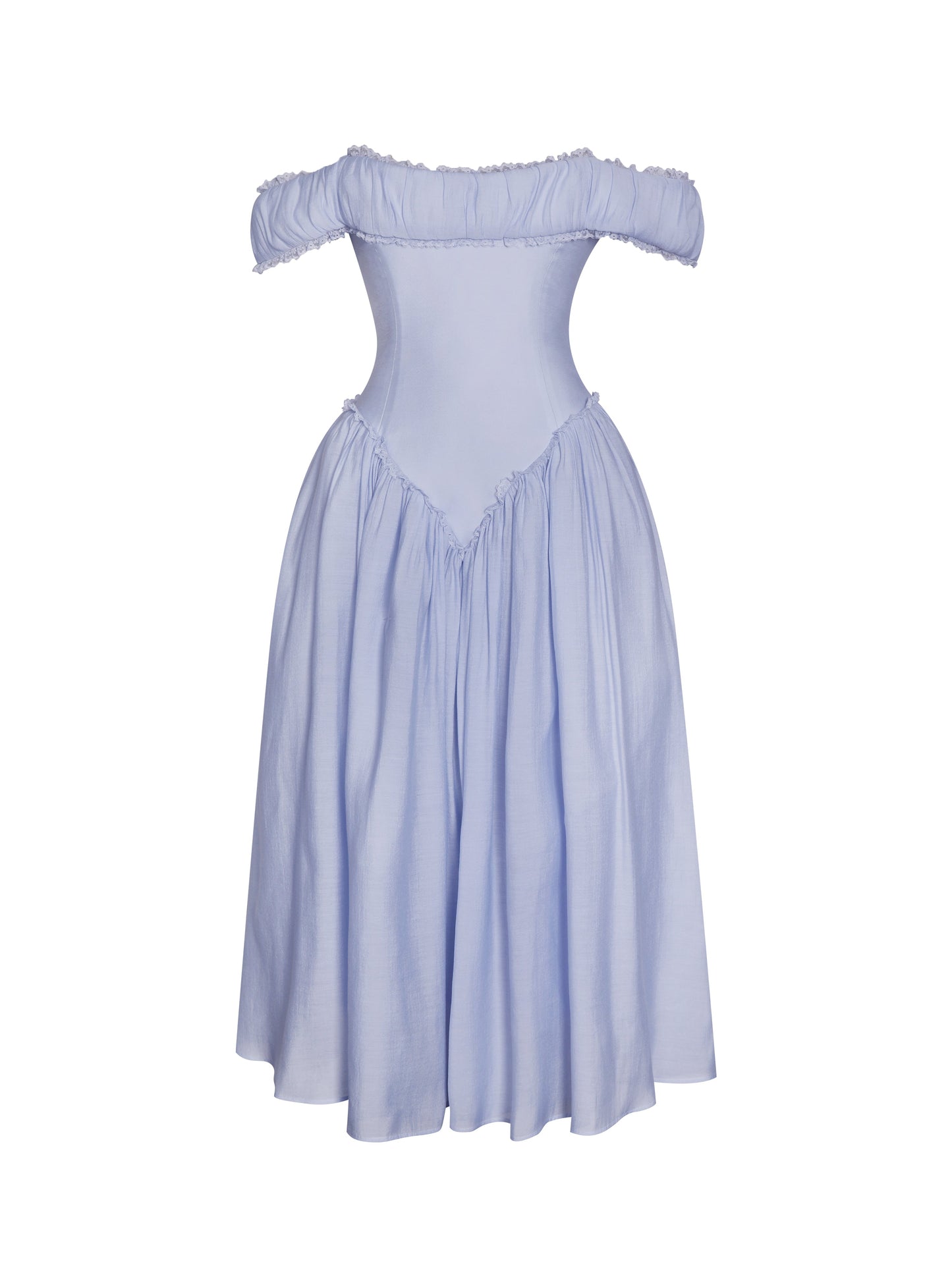Xavy Baby Blue Off Shoulder Corset Midi Dress