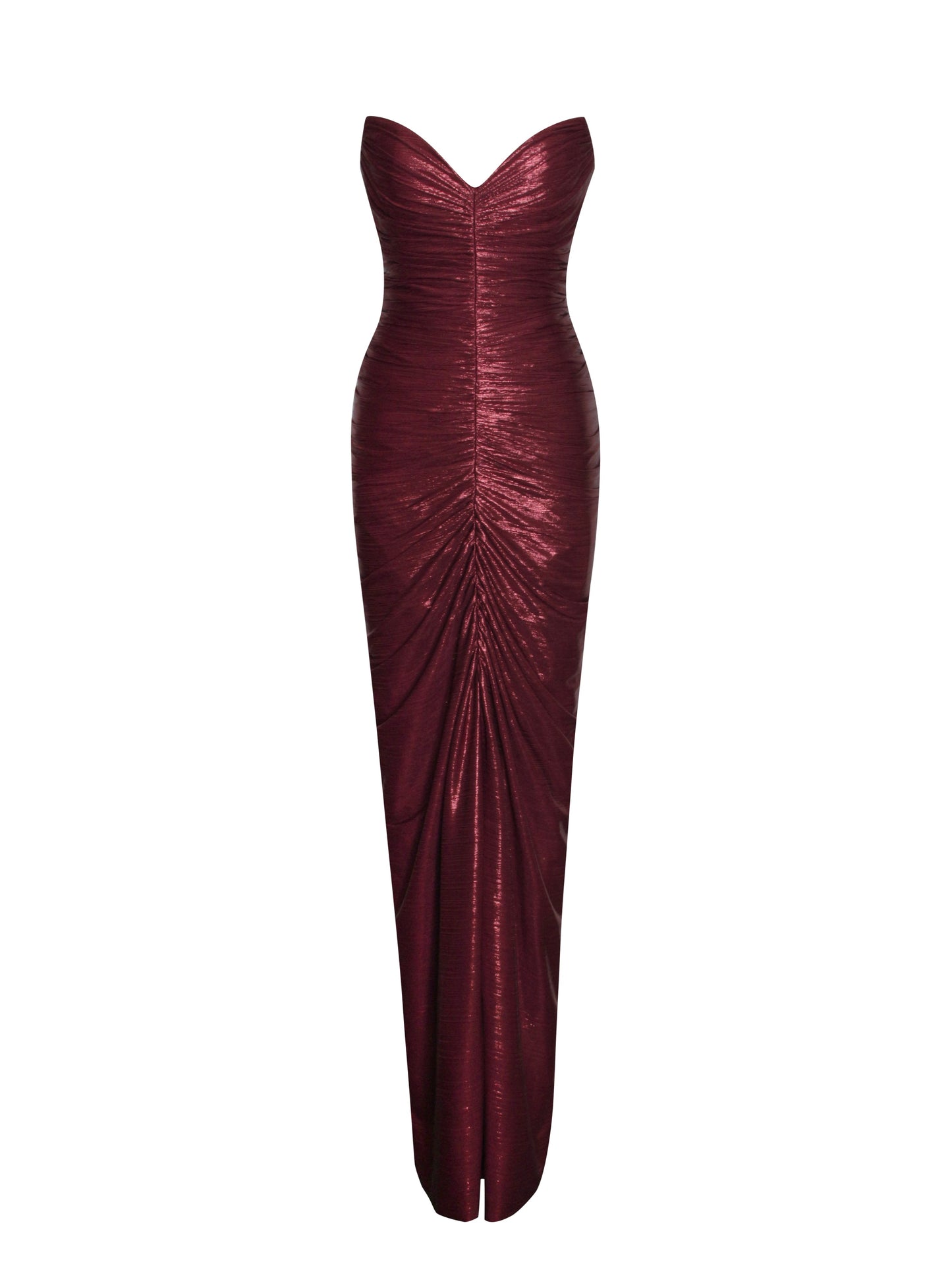 Sable Ruched Burgundy Glitter Mermaid Gown