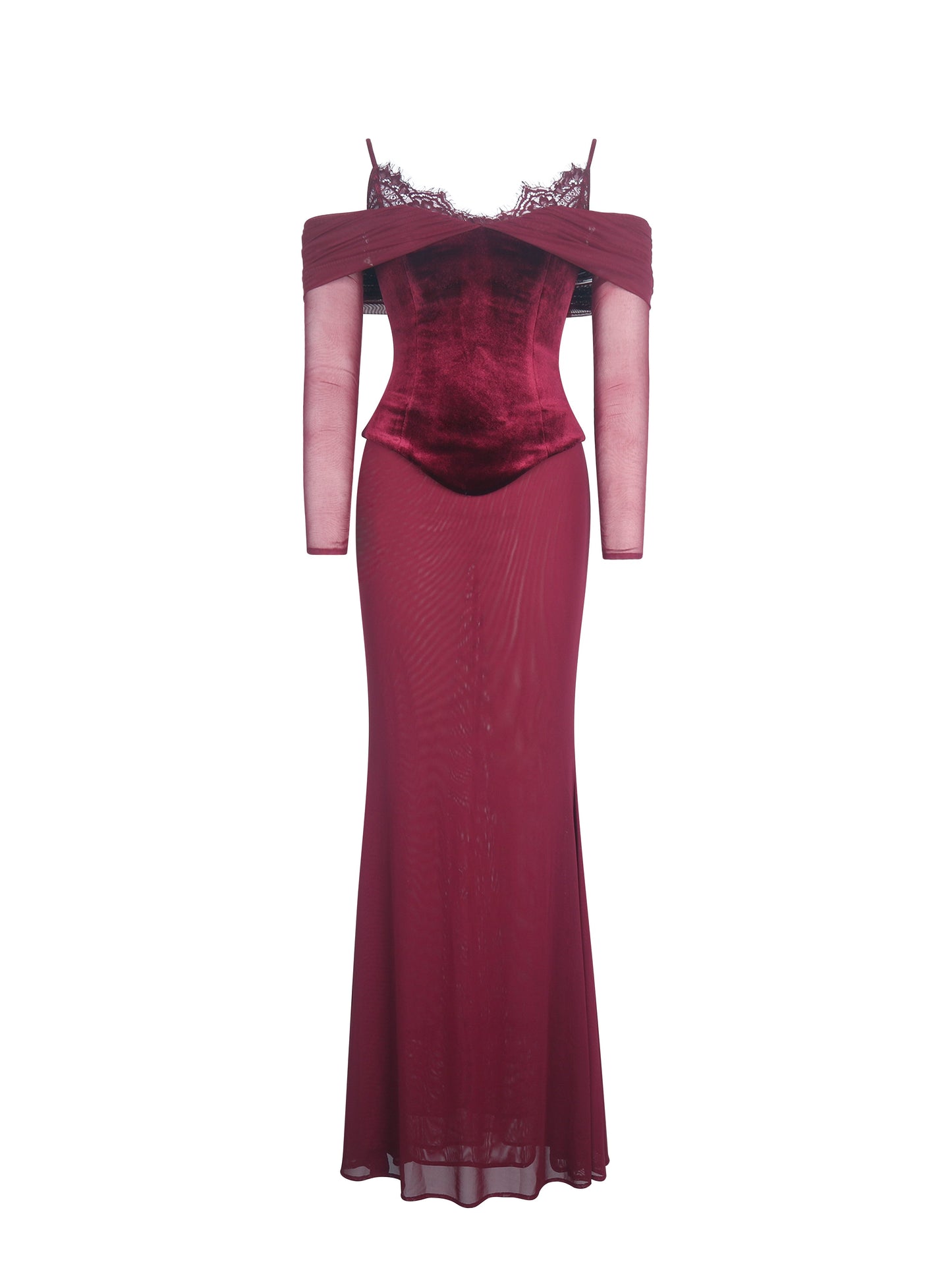 Maybelle Magenta Bardot Lace Strap Peplum Maxi Dress