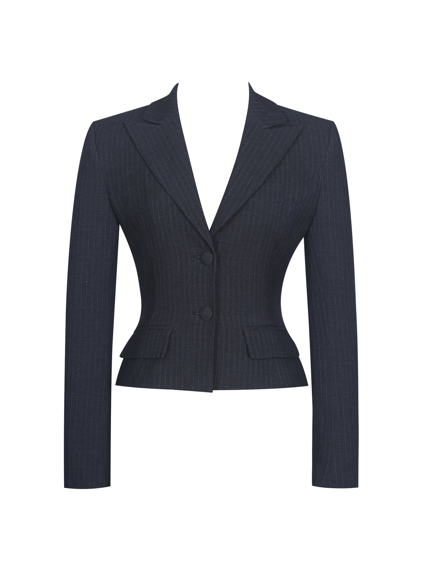 Quinne Navy Striped Single-Breasted Peplum Blazer