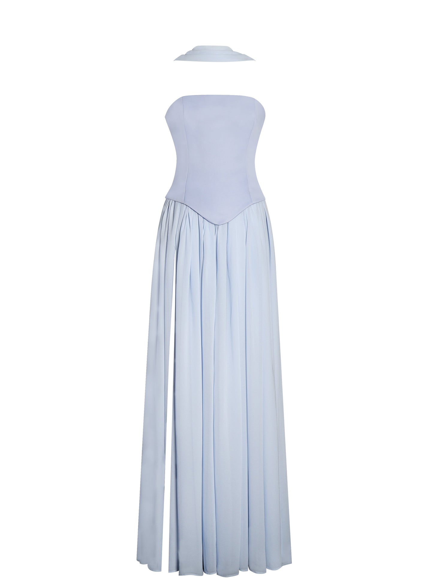 Qianna Baby Blue Peplum Drop Waist Chiffon Gown