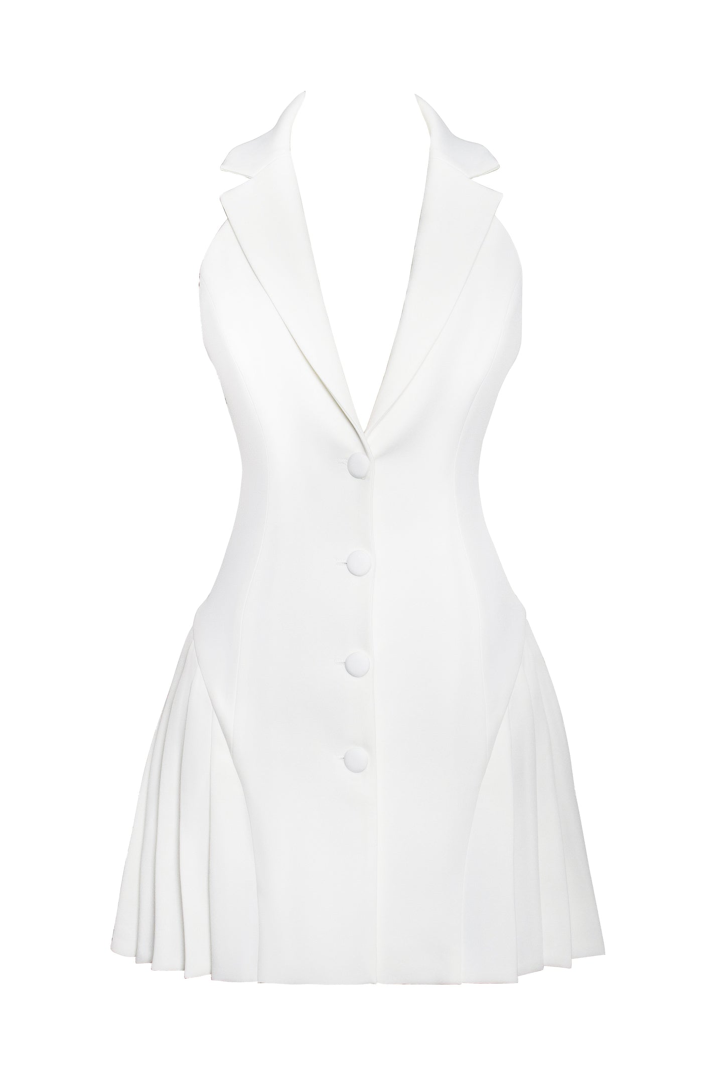 Reyna White Backless Pleated Mini Blazer Dress