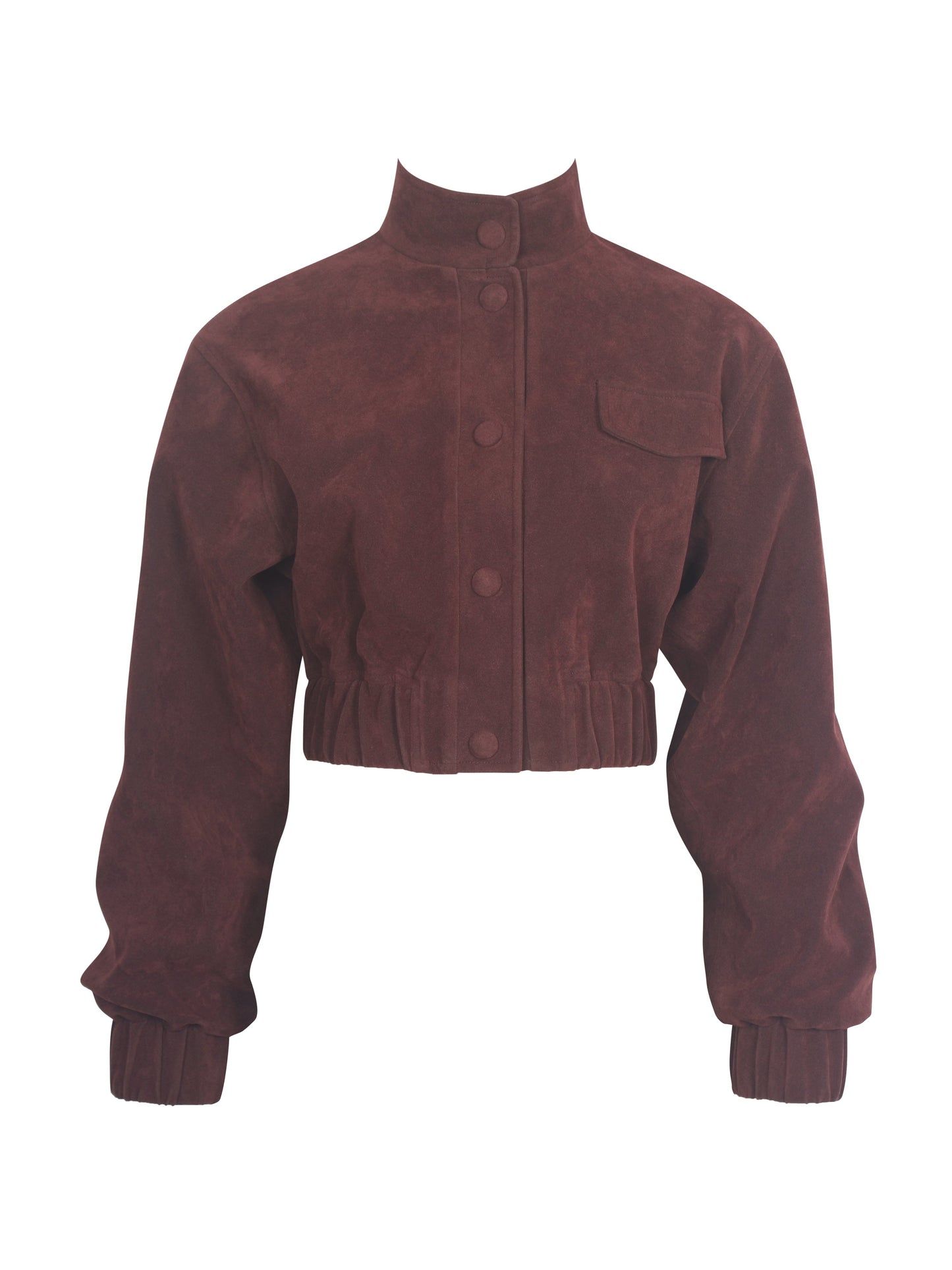 Farryn Mahogany Vegan Suede Cropped Bomber Jacket