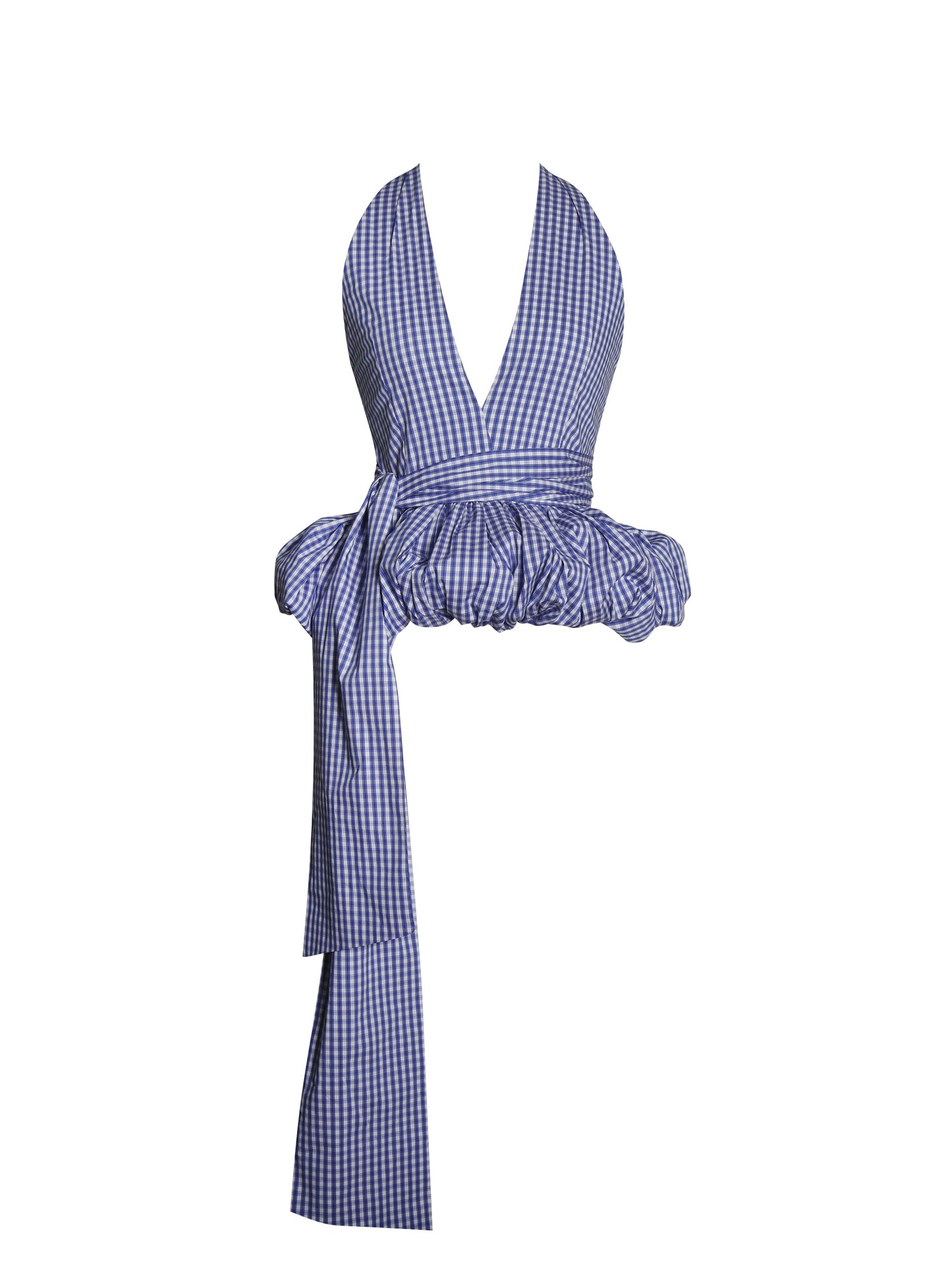Ilene Blue and White Checkered Bubble Hem Halter Top