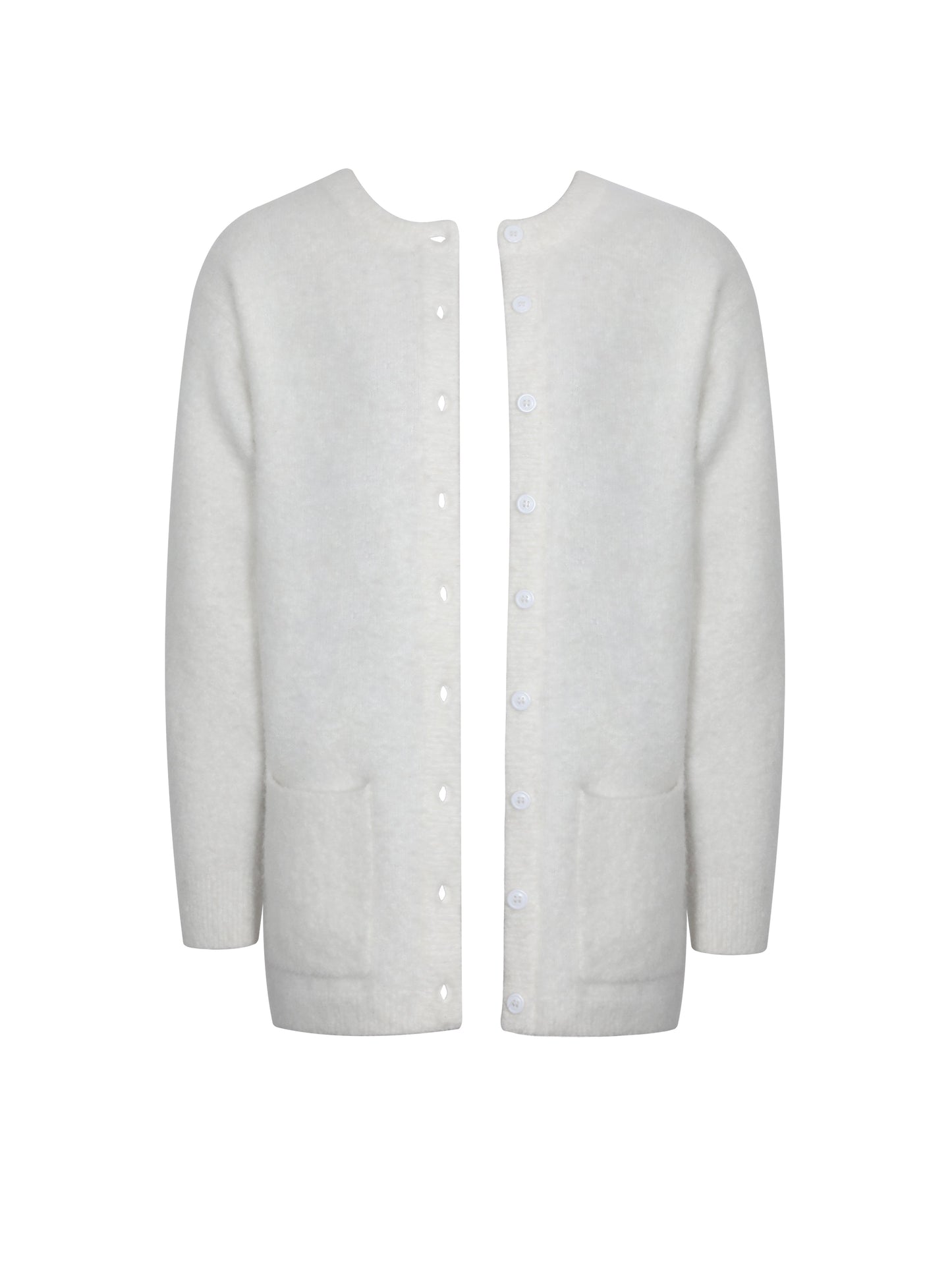 Orla White Wool-Blend Ribbed Knit Cardigan