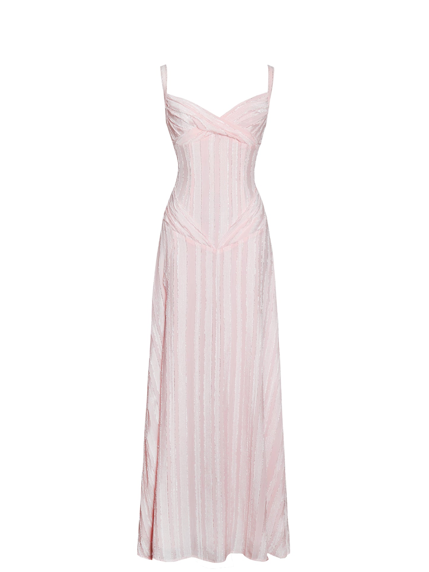Mallory Baby Pink Stripe Jacquard High Slit Gown