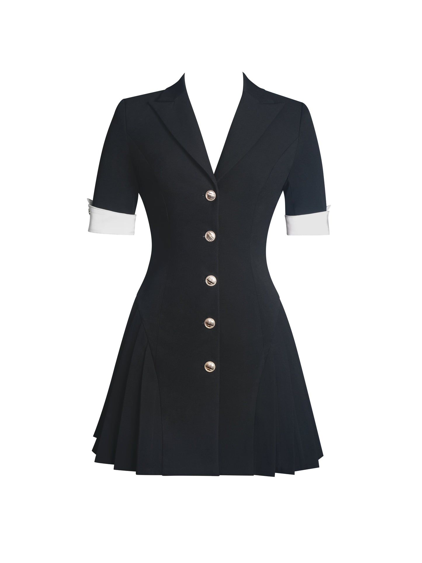 Ilitha Black Woven Crepe Pleated Mini Blazer Dress