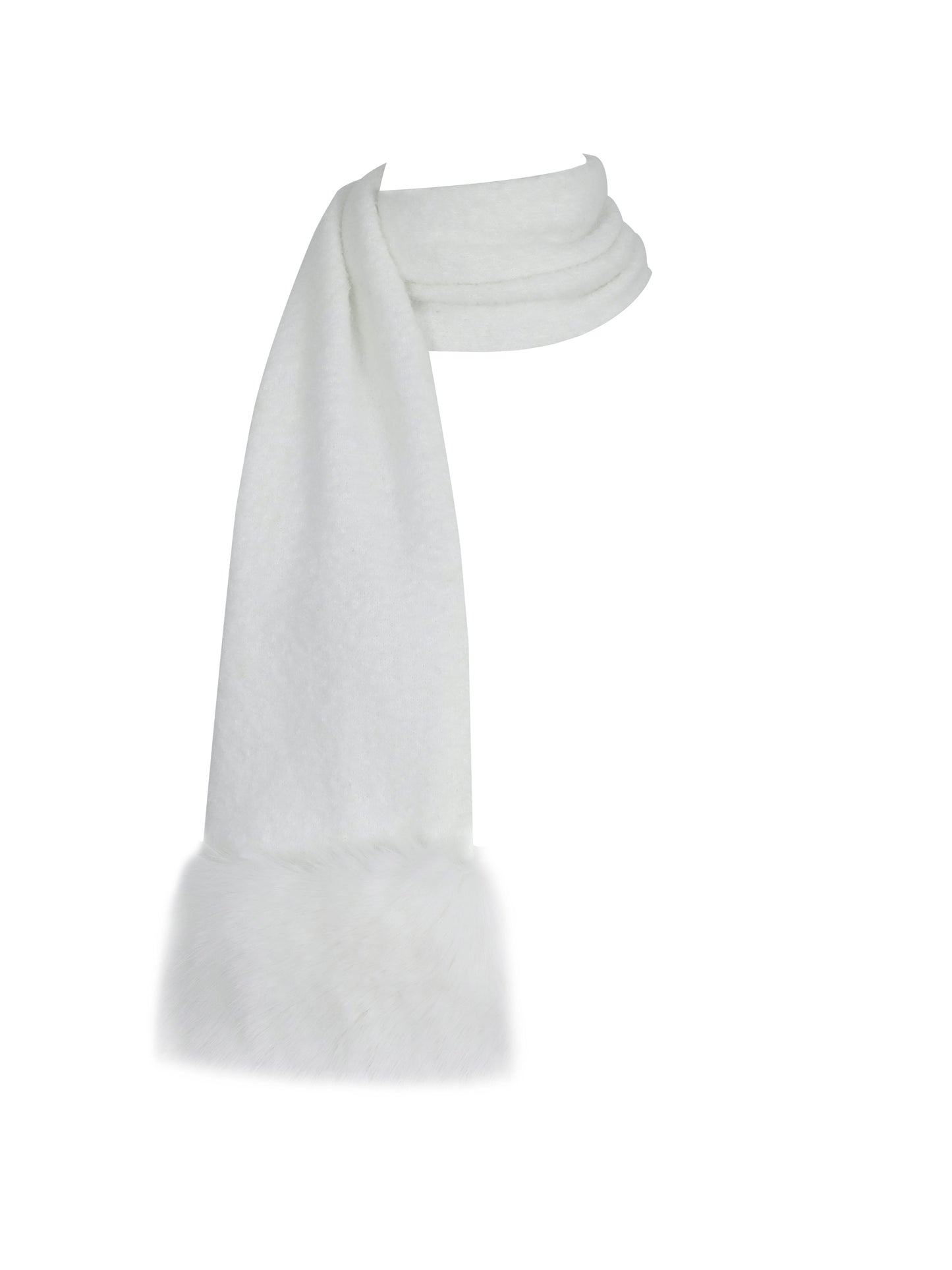 Selma White Wool-Blend Ribbed Knit Scarf