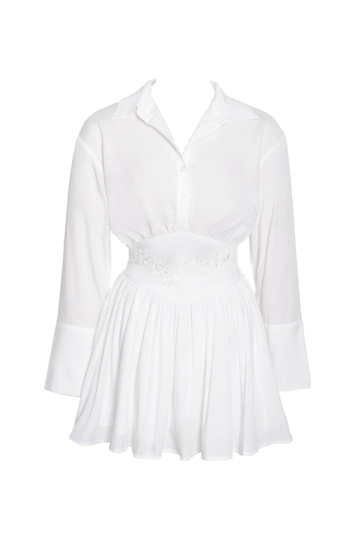 Jamila White Shirt Mini Dress with Embroidered Waist Detail