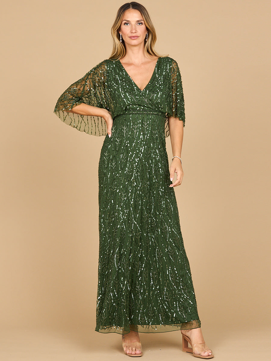 Beaded Gown with Half Cape
