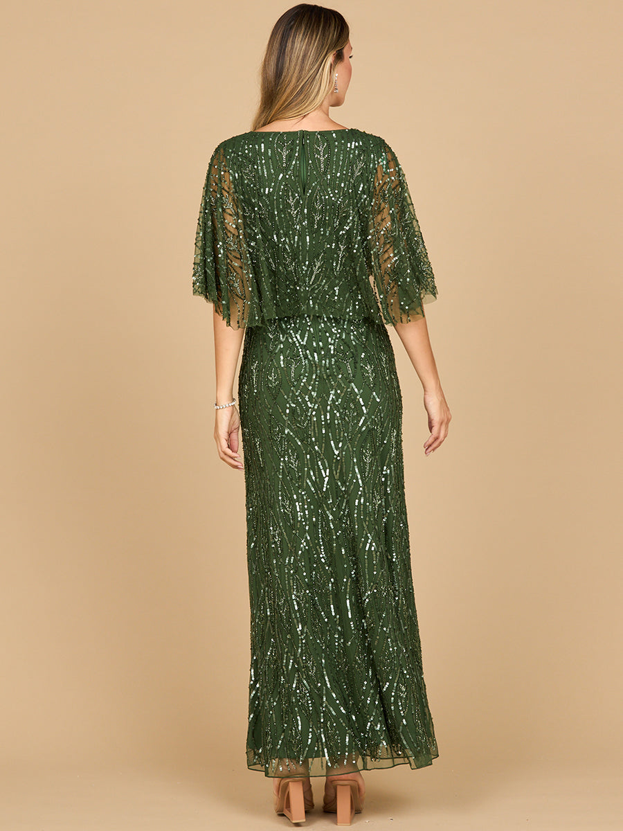 Beaded Gown with Half Cape