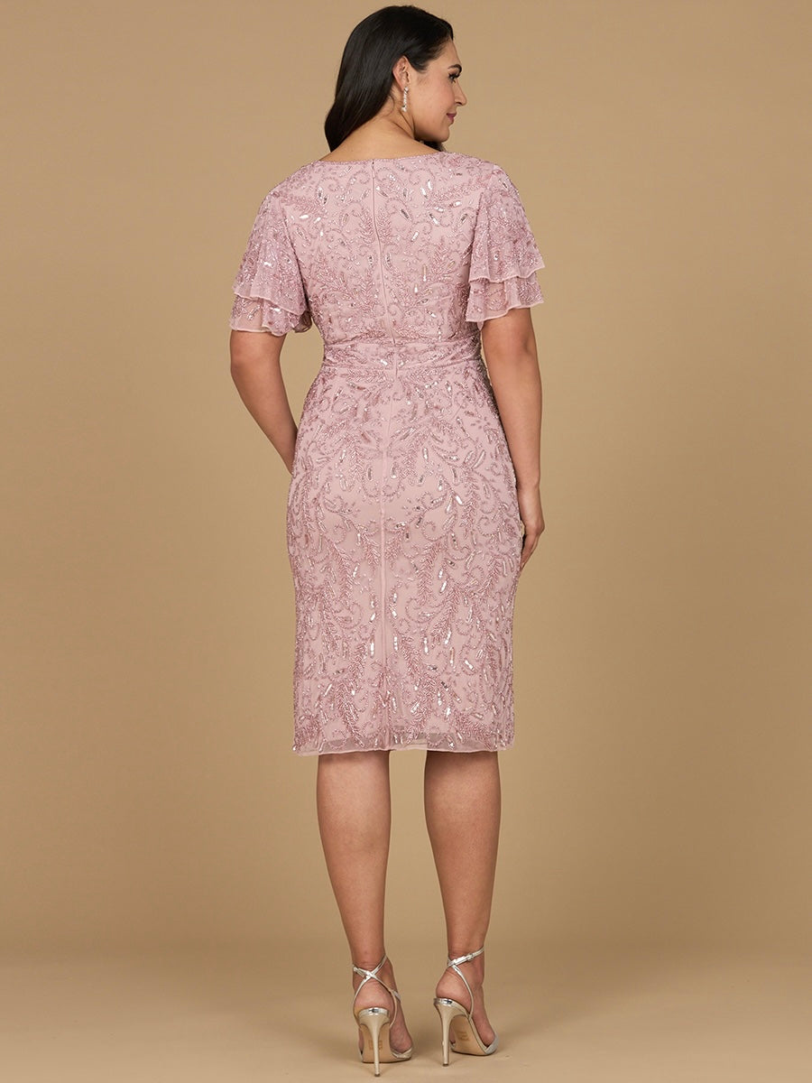 Beaded Midi Dress with Cape Sleeves