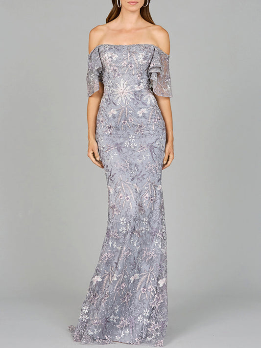 Elegant Off Shoulder Embellished Gown