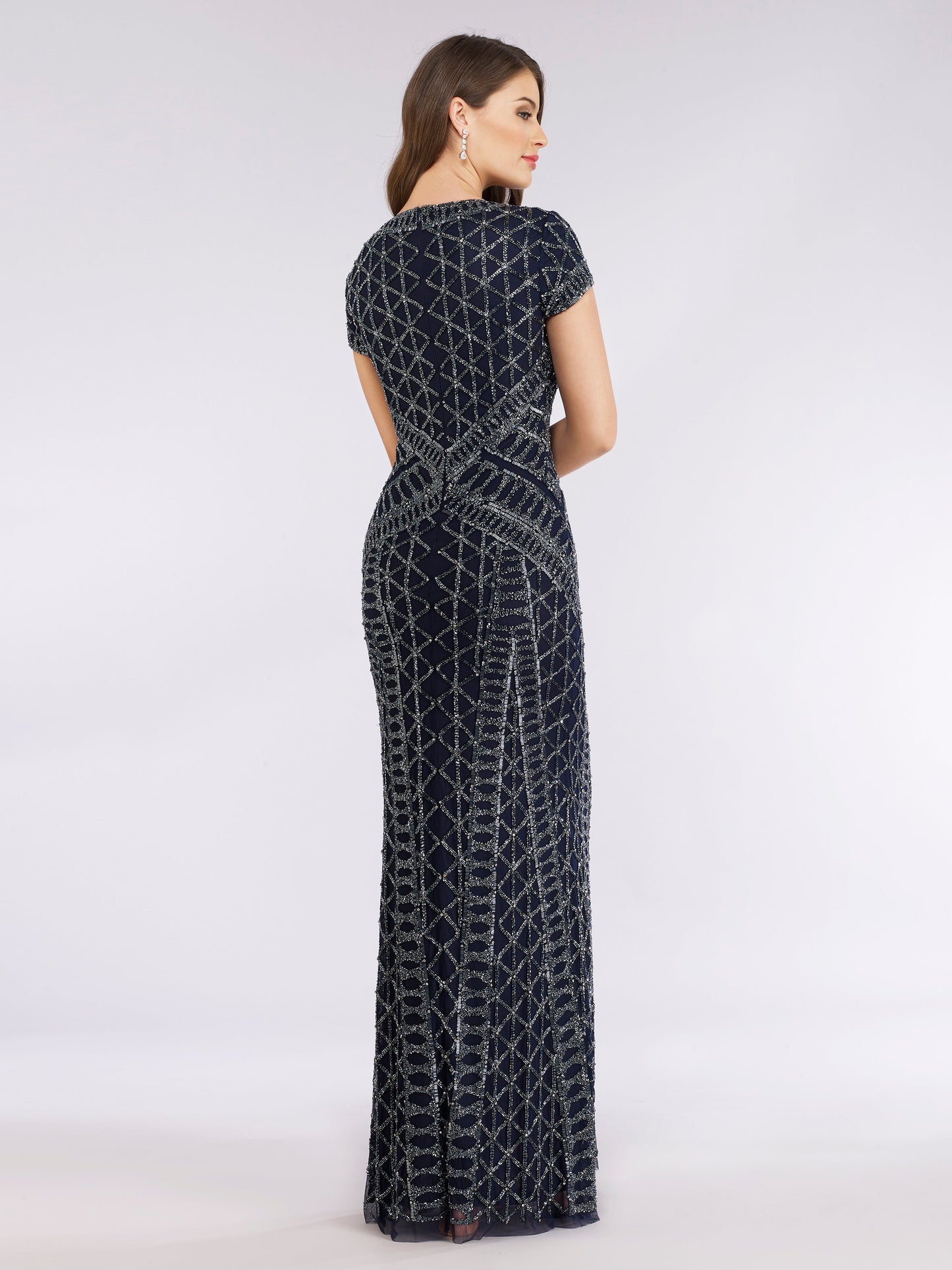 Lara 29746 - Beaded V-Neckline Dress with Cap Sleeves