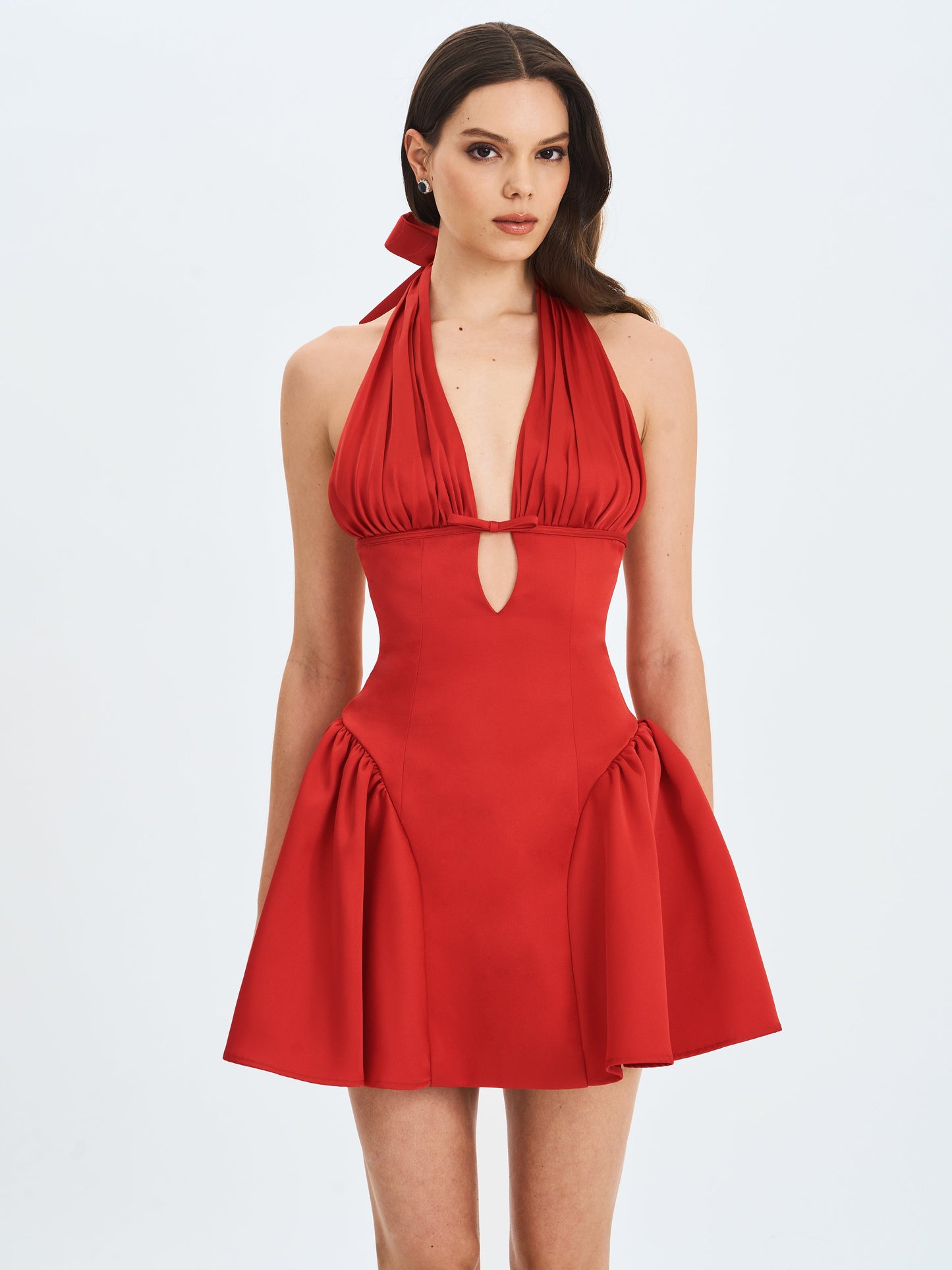 Peyton Ruby Plunging Halter Keyhole Mini Dress