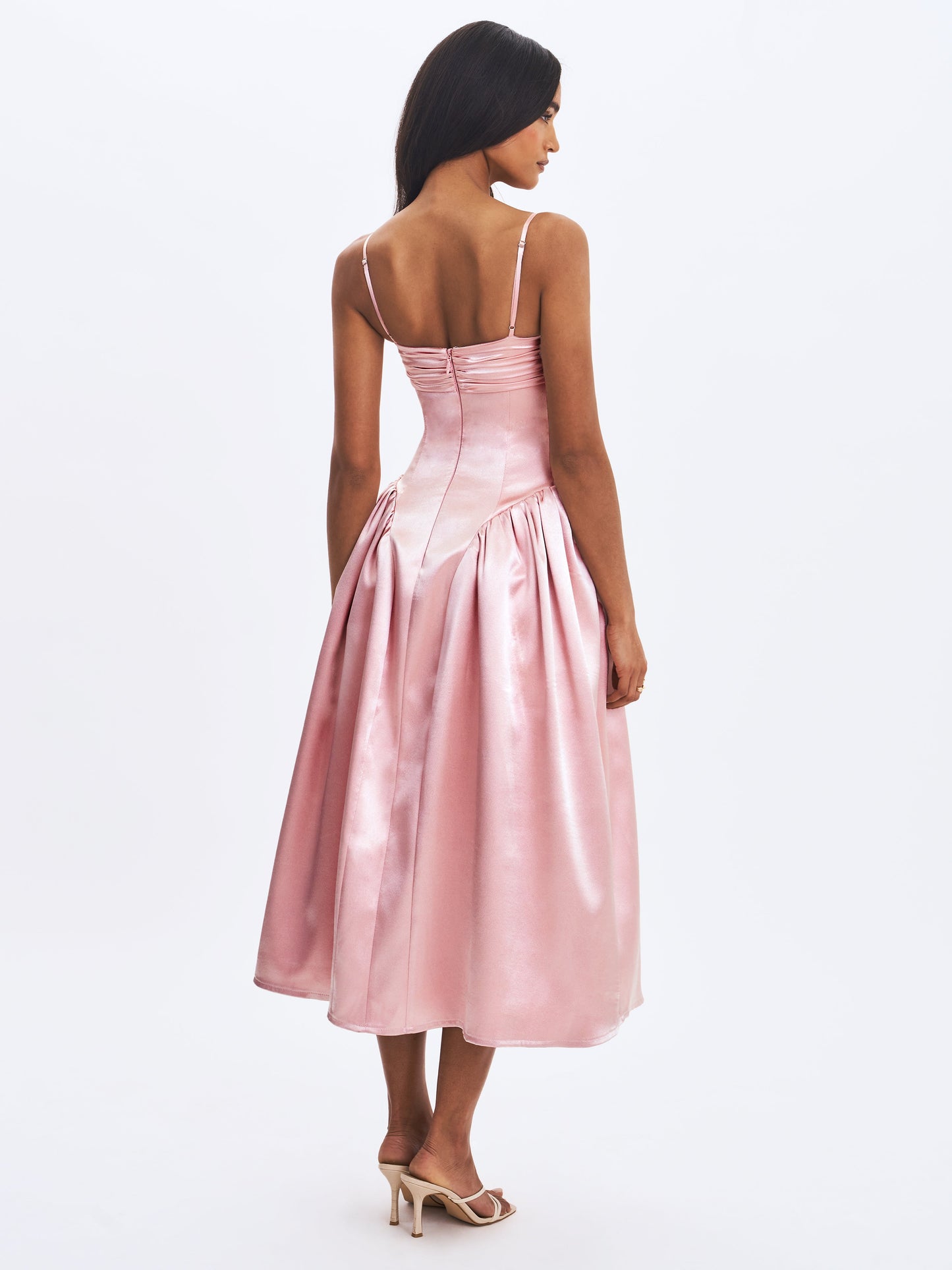 Tullia Dusty Rose Satin Ruched Midi Dress