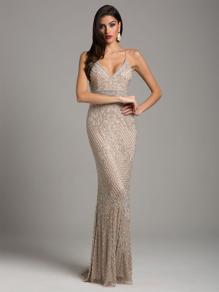 Body Con V-neck Beaded Dress - Lara 29904