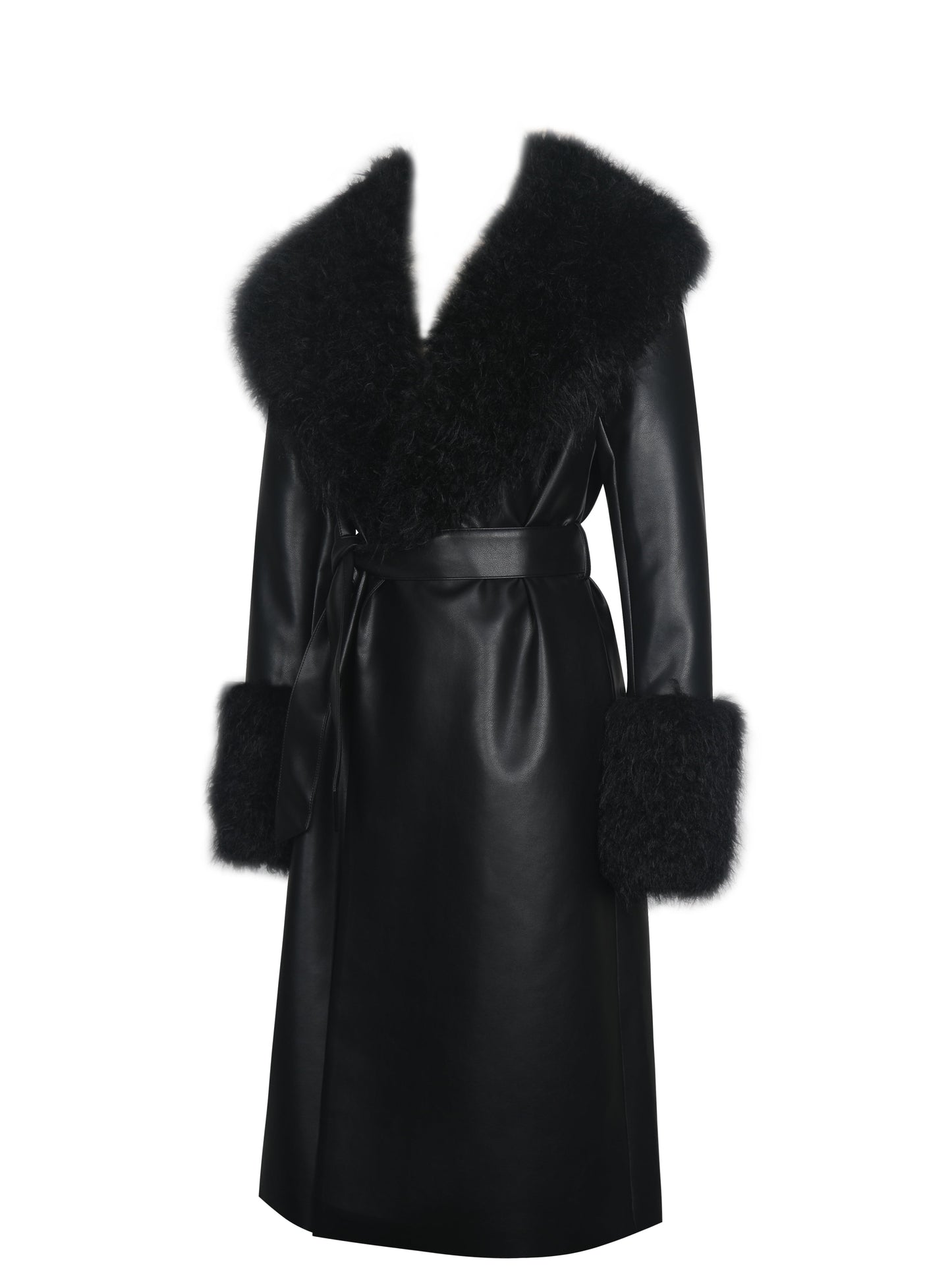 Zariah Black Faux Fur Trimmed Longline Coat