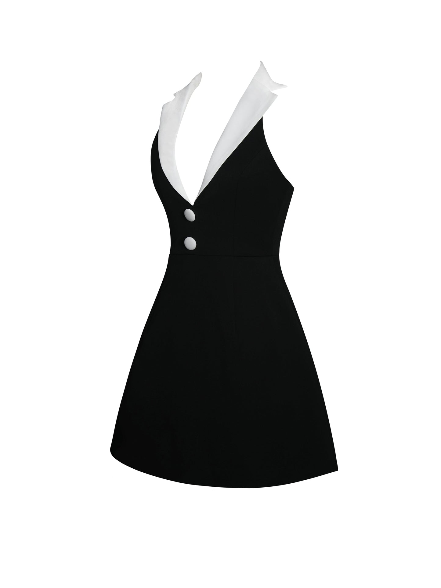 Ignacia Office Casual Black and White Halter Mini A-line Dress