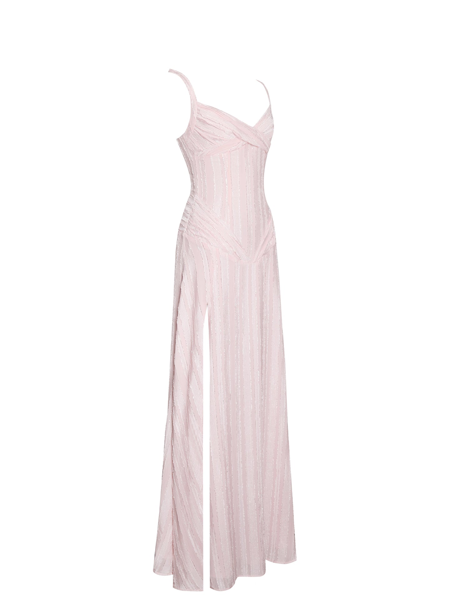 Mallory Baby Pink Stripe Jacquard High Slit Gown