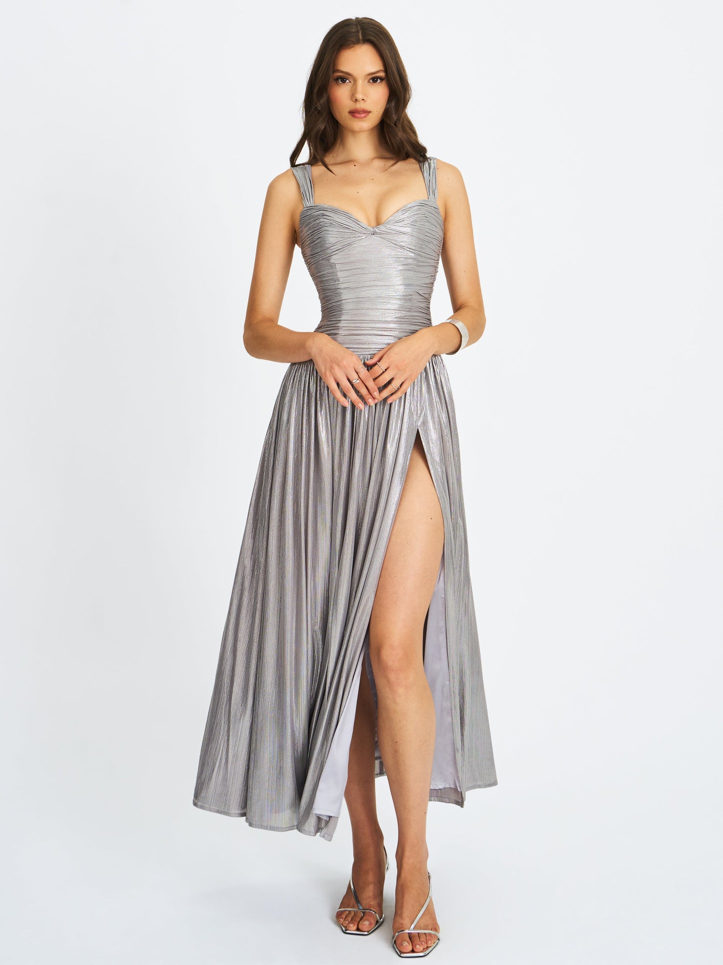 Palmer Silver Glitter Drop Waist Maxi Dress