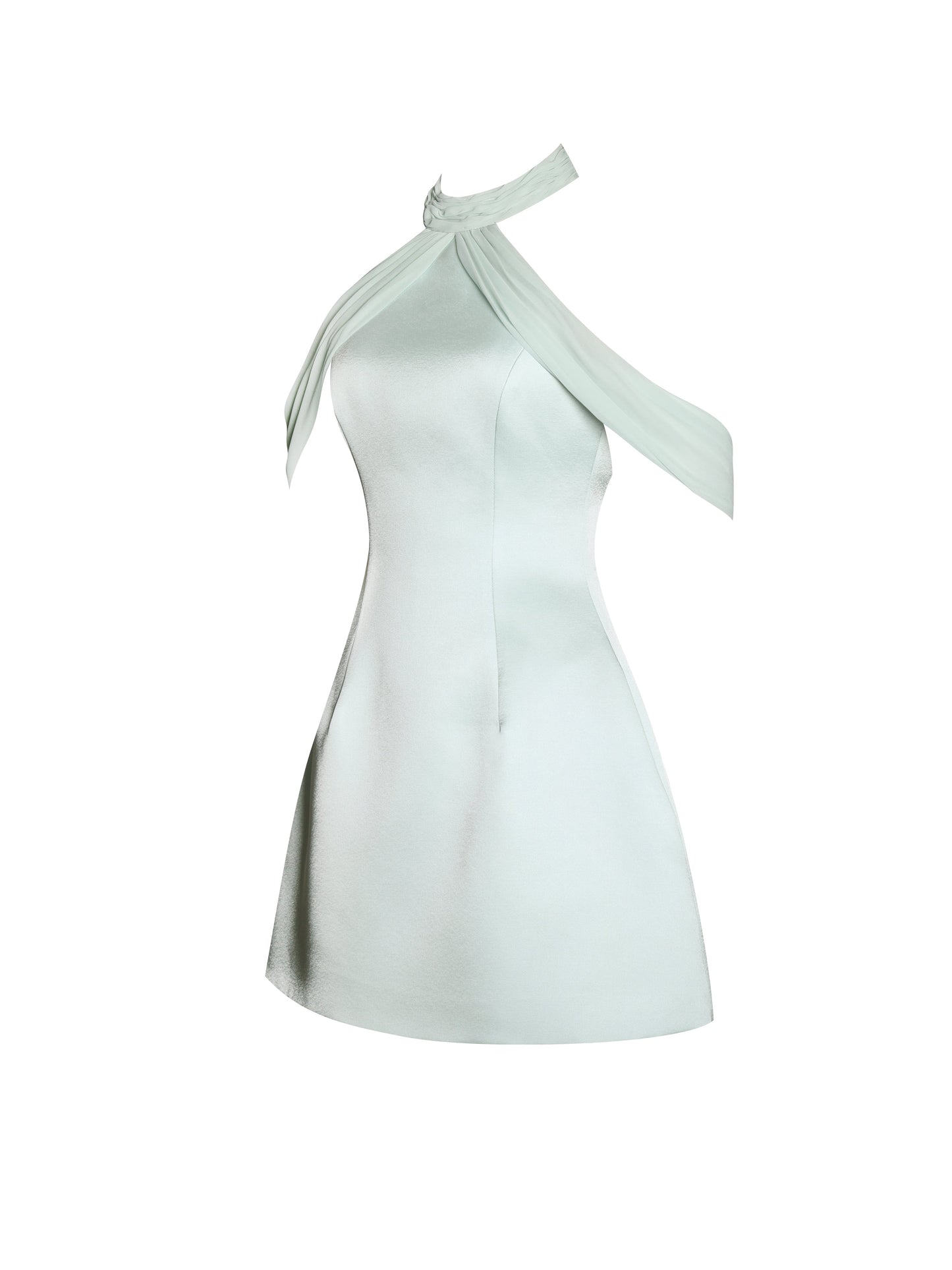 Zafrina Light Cyan Halter Off-shoulder Backless Mini Dress