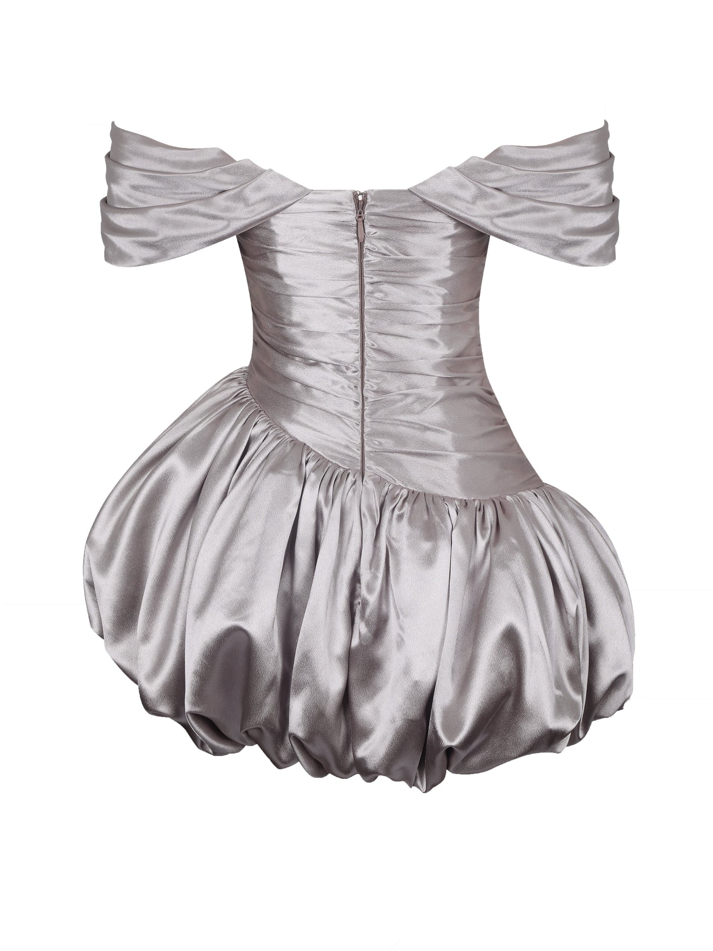 Milena Champagne Ruched Asymmetrical Bubble Mini Dress