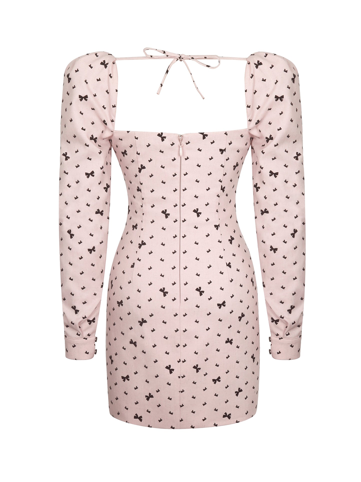 Perla Baby Pink Ruched Bust Velvet-Embossed Bow Mini Dress