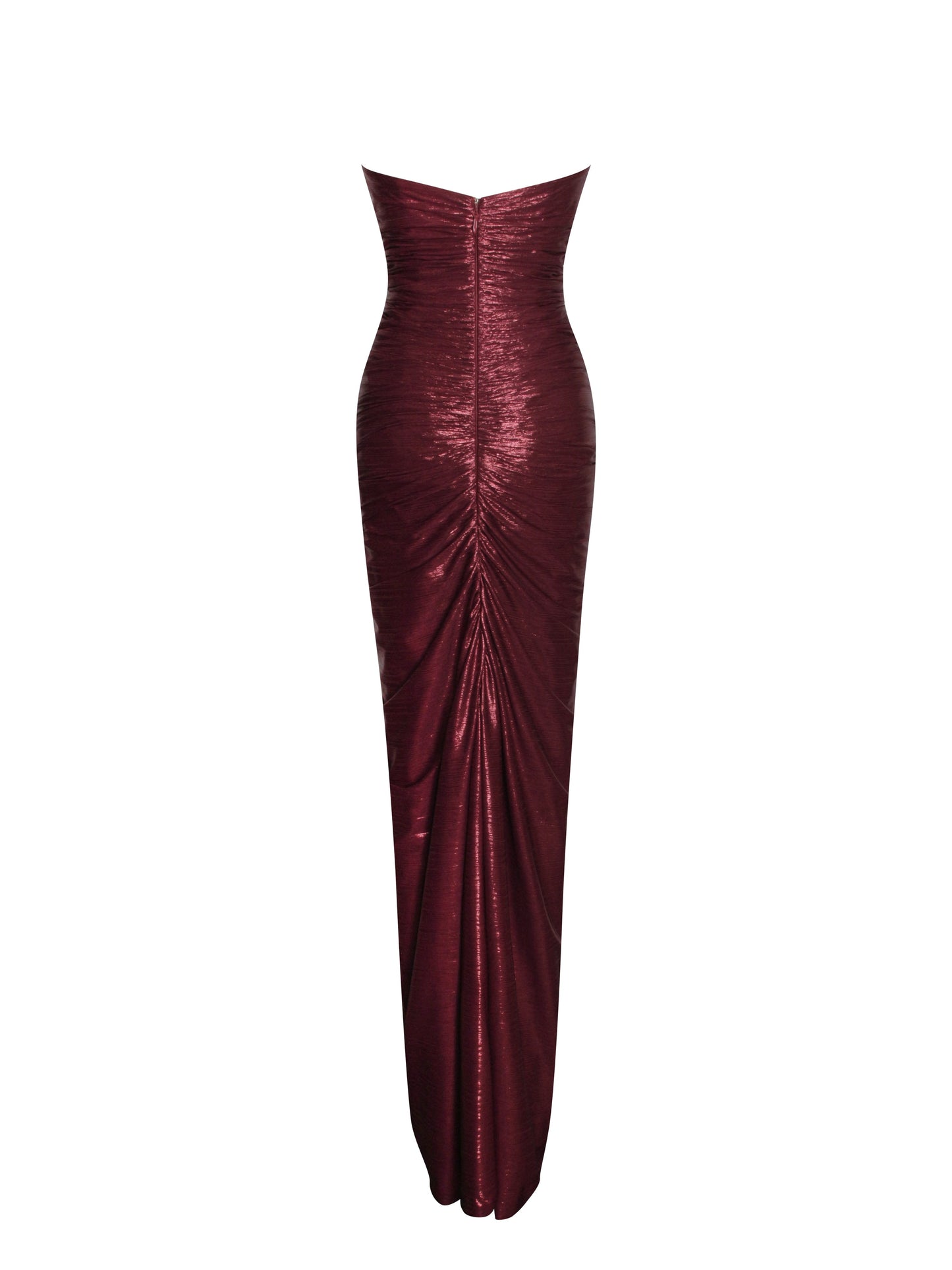 Sable Ruched Burgundy Glitter Mermaid Gown