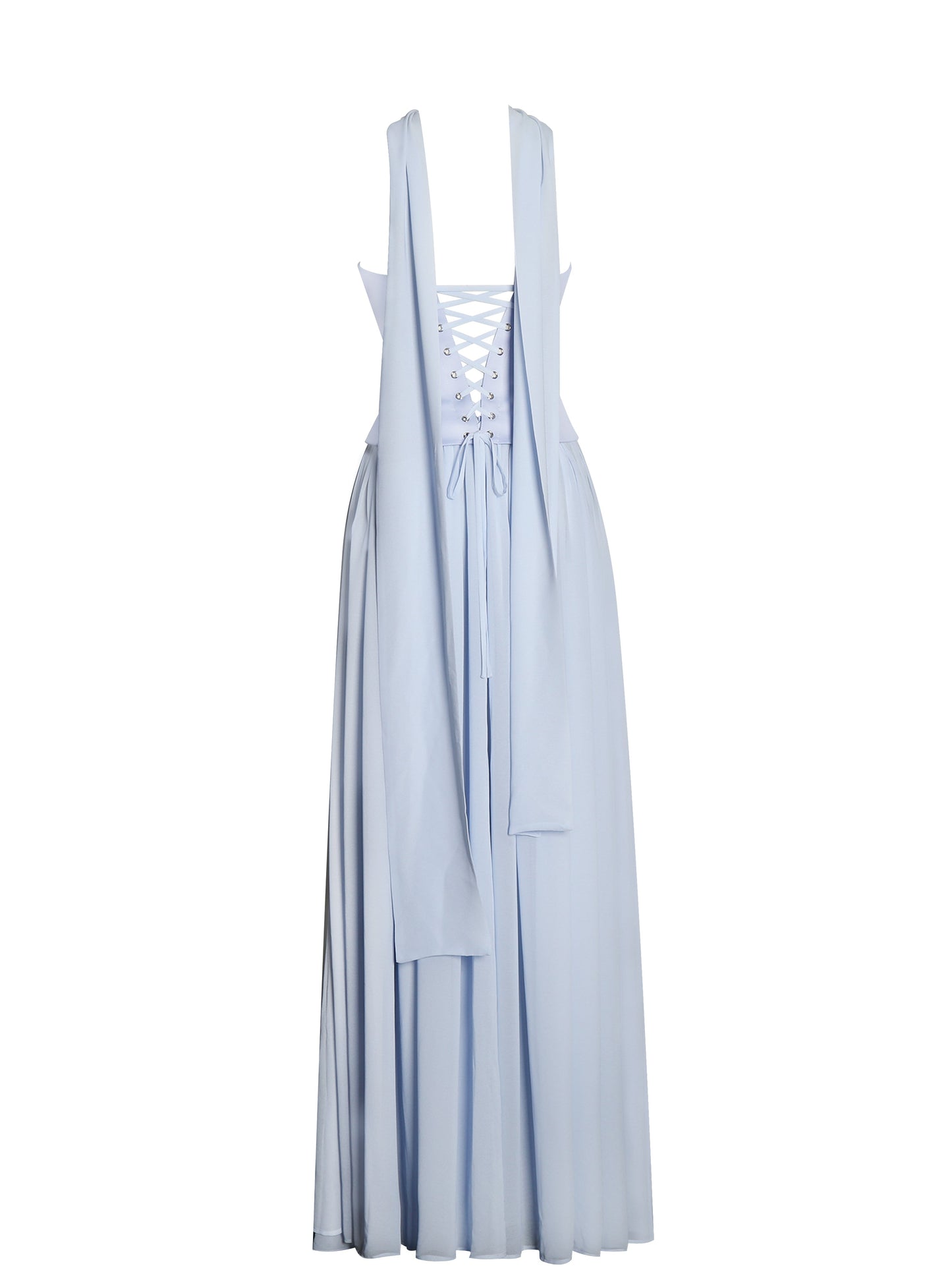 Qianna Baby Blue Peplum Drop Waist Chiffon Gown