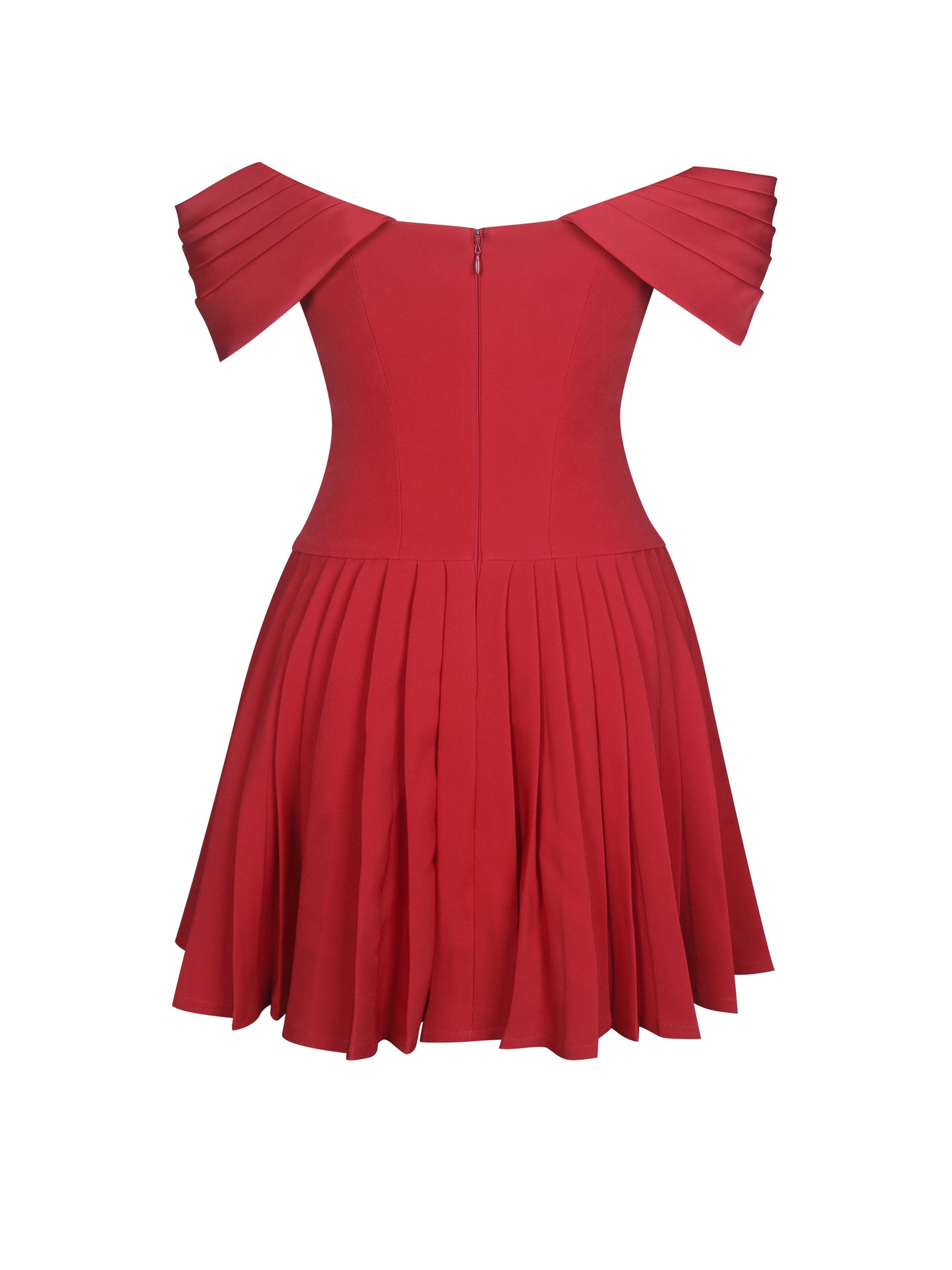 Narelle Crimson Off-Shoulder Sweetheart Drop Waist Mini Dress