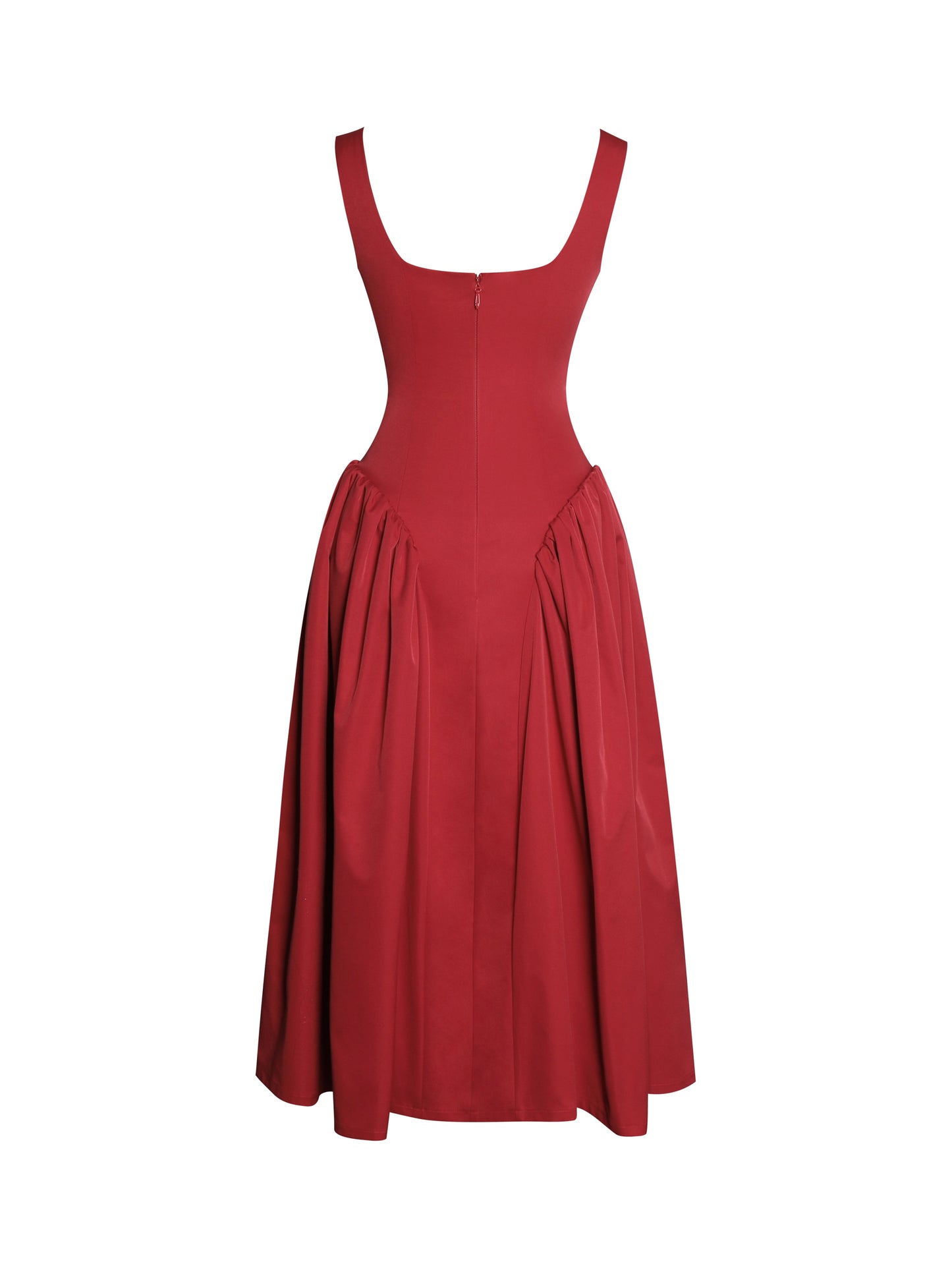 Nahla Red Drop Waist Midi Dress with Buttons
