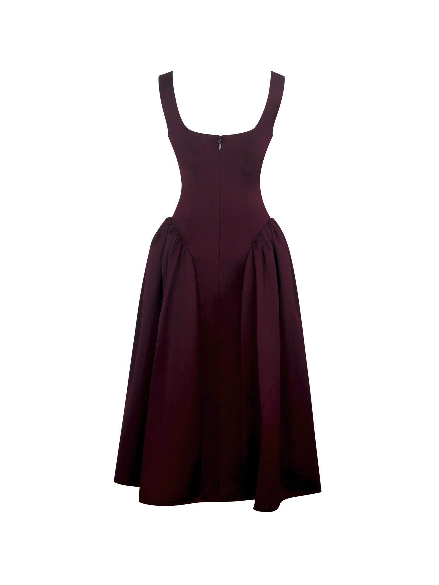 Omella Burgundy Ruched Bust Sweetheart Flared Midi Dress