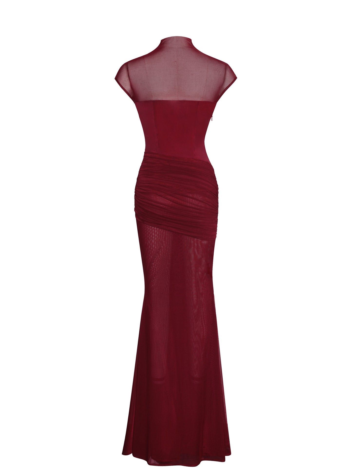 Fabienne Burgundy Mesh Cap Sleeve Mermaid Gown