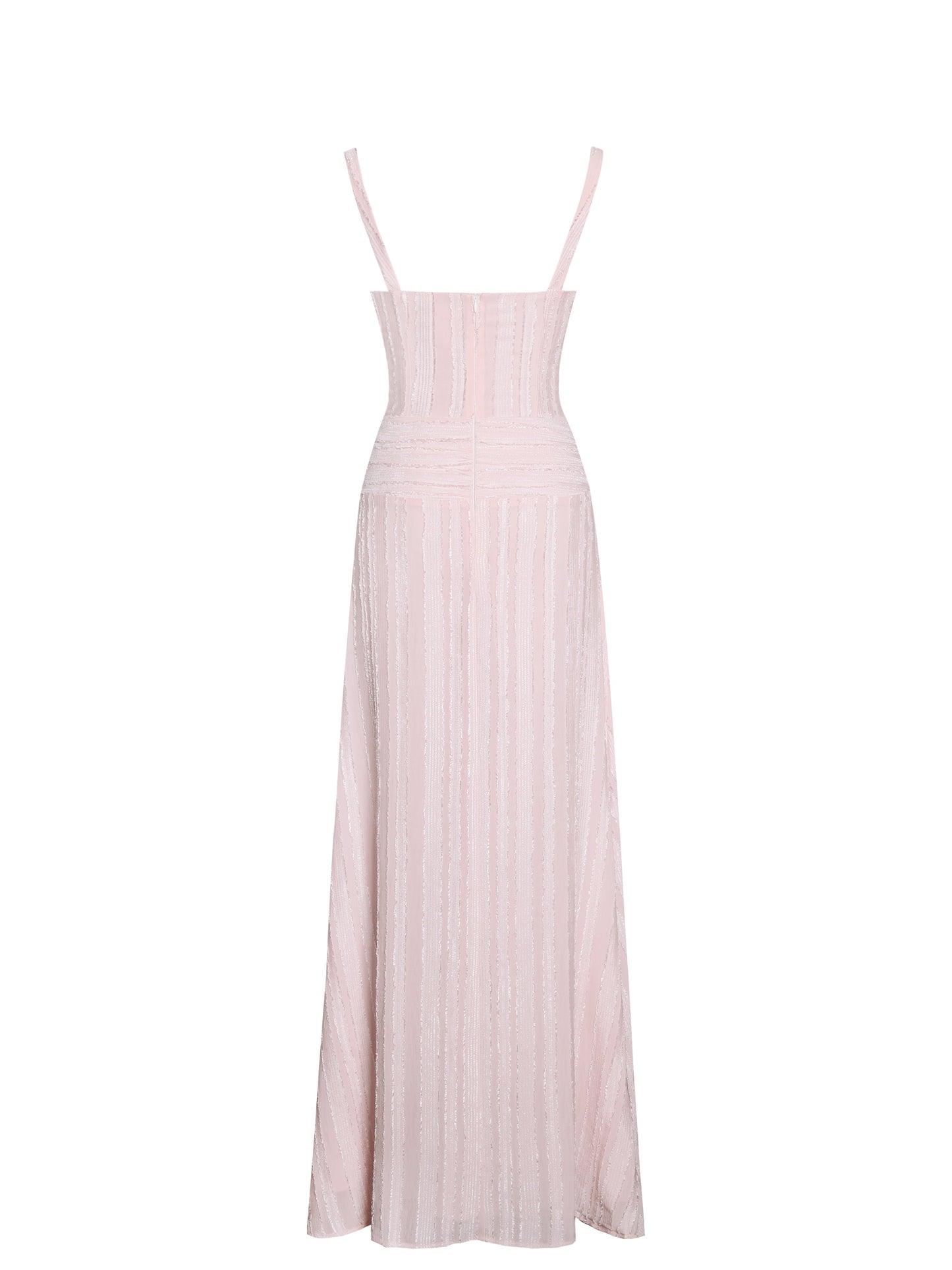 Mallory Baby Pink Stripe Jacquard High Slit Gown