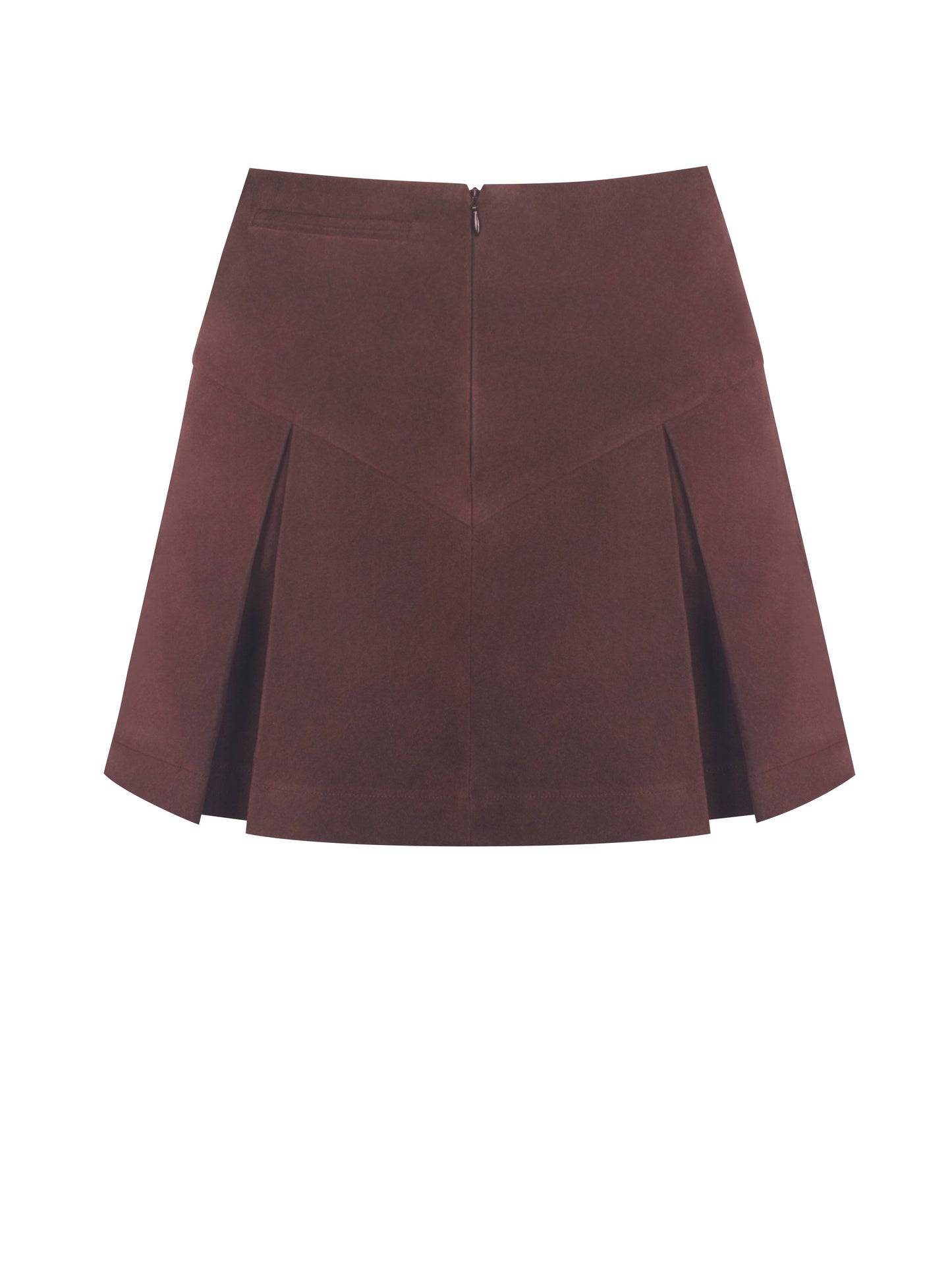 Faryn Mahogany Vegan Suede Pleated A-Line Mini Skirt