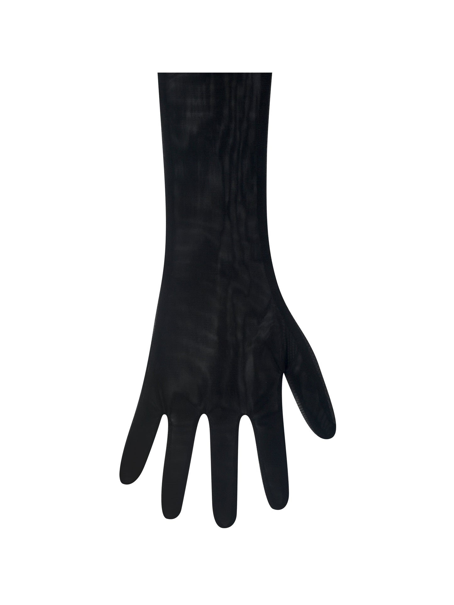 Eve Black Fur-Trimmed Mesh Opera-length Gloves