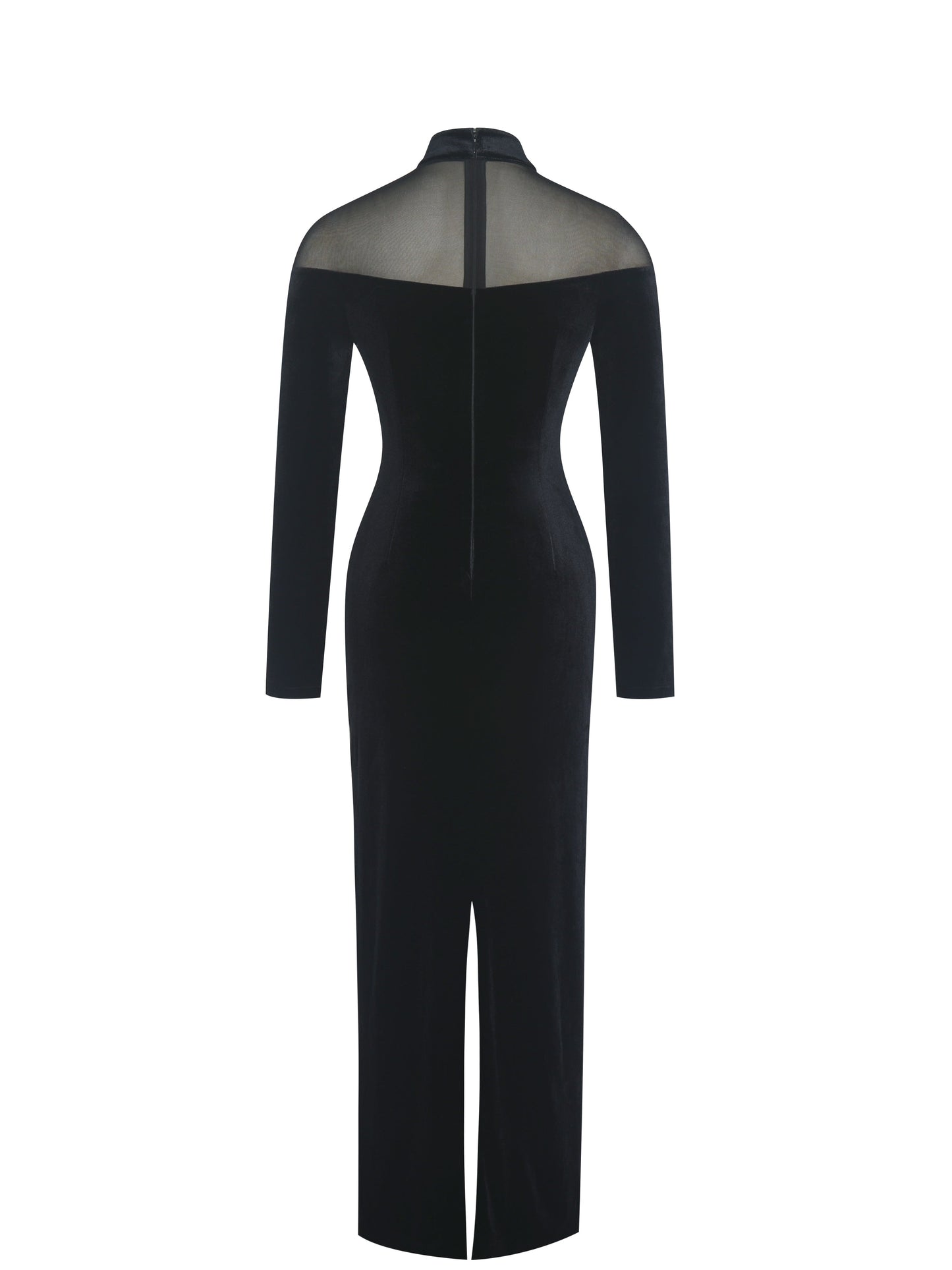 Blair Black Sheer Mock Neck Maxi Dress