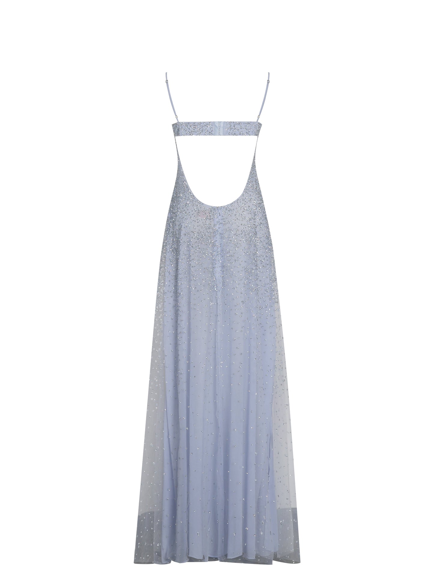 Wallie Baby Blue Rhinestone Embellished Mesh Backless Gown